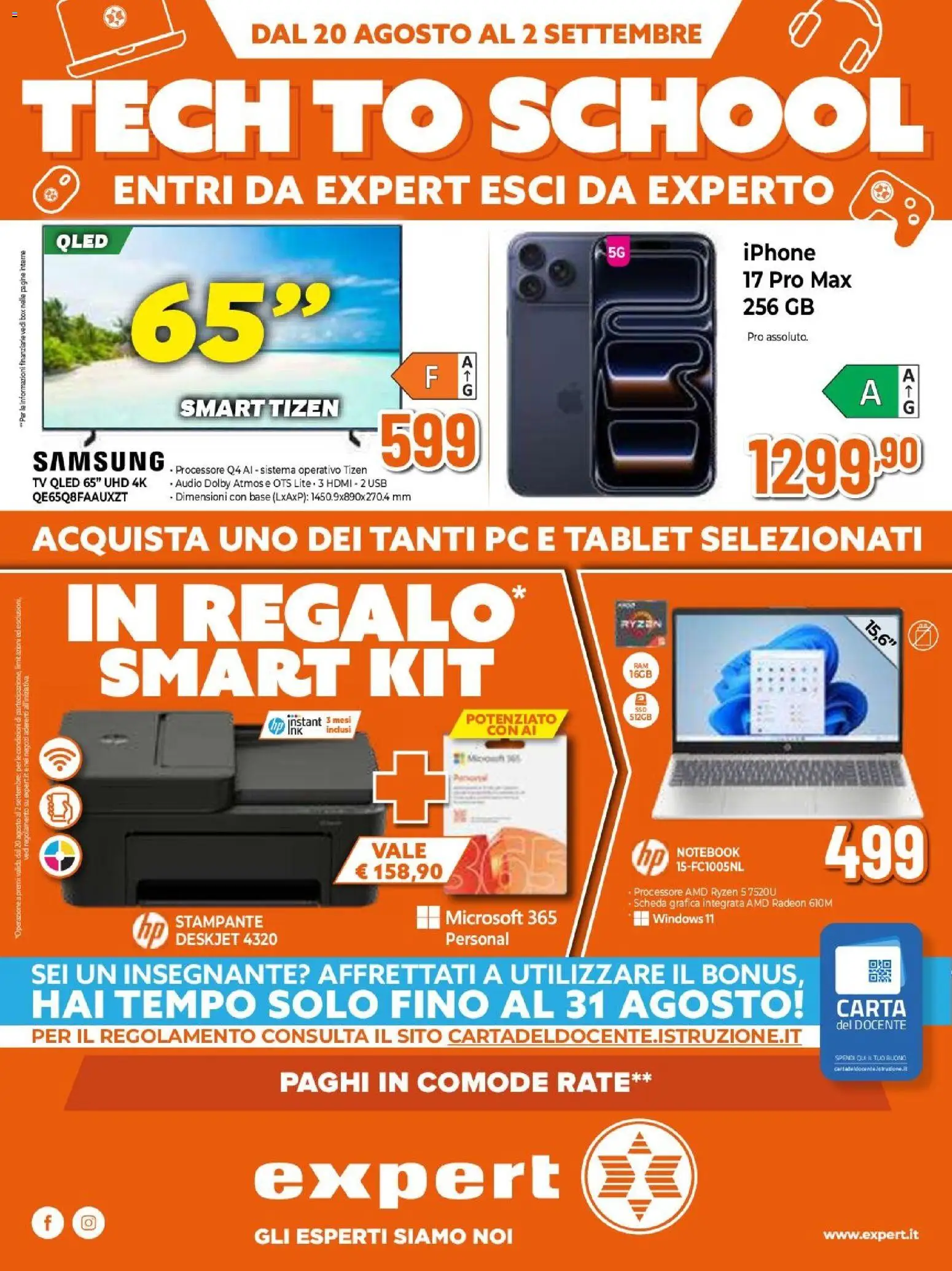 Volantino Expert del 20/08/2026 | Pagina: 1 | Prodotti: Notebook, Stampante, Audio, USB