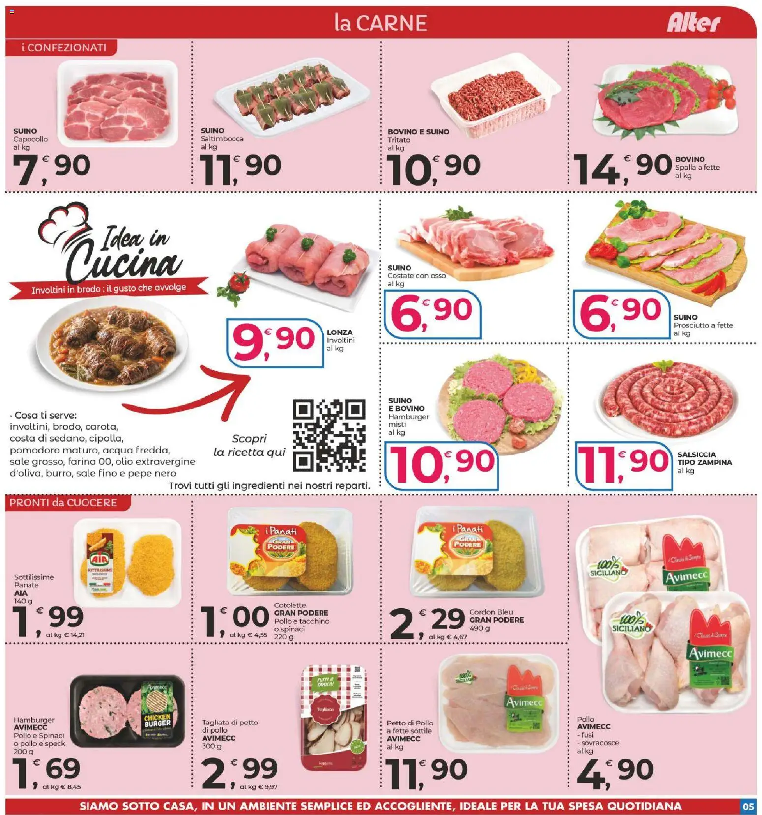 Volantino Alter Discount del 20/08/2026 | Pagina: 5 | Prodotti: Petto di Pollo, Brodo, Sale, Prosciutto