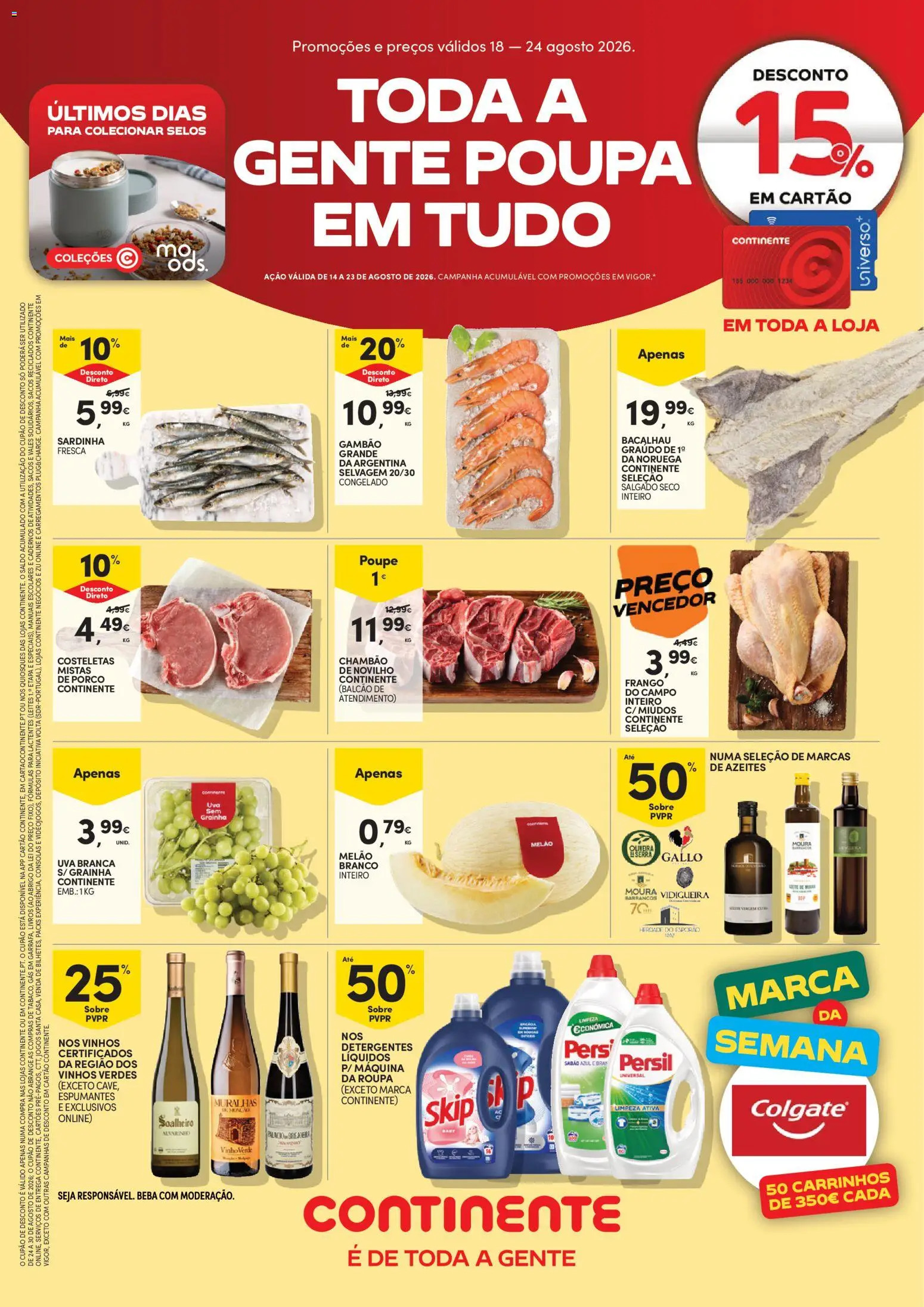 Continente Semanal Continente Bom Dia │ válido de 18/08/2026 | Página: 1 | Produtos: Jogos, Bacalhau, Frango, Sabão