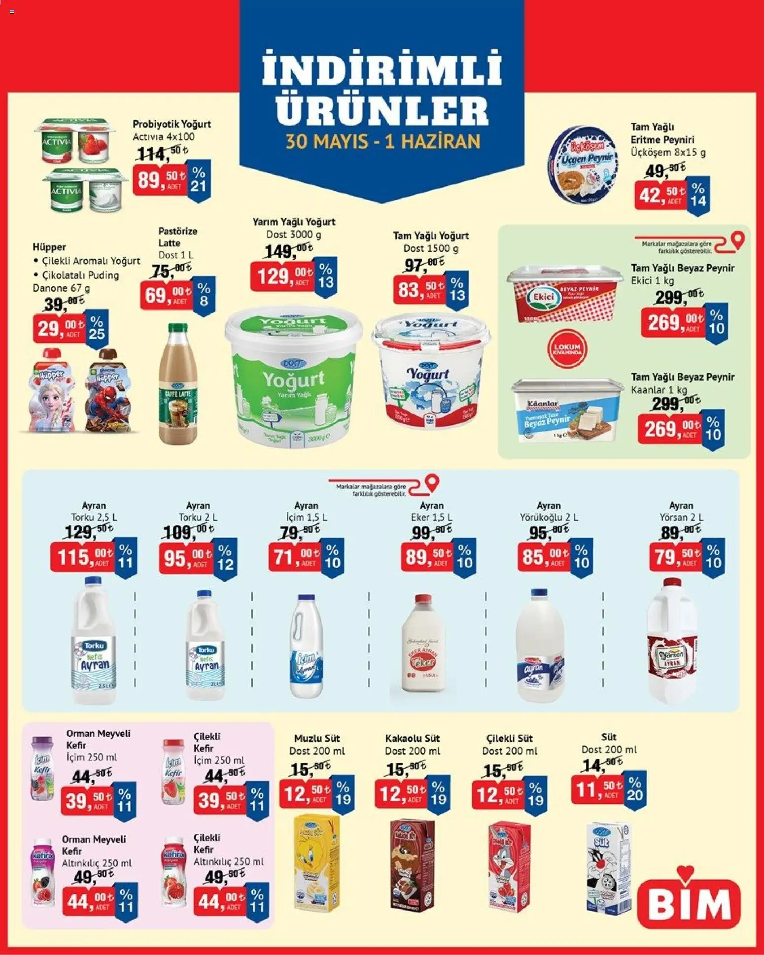 BİM - İndirimli Ürünler - 30.05.2026 tarihinden itibaren geçerlidir | Sayfa: 1 | Ürünler: Süt, Peynir, Yoğurt, Ekici