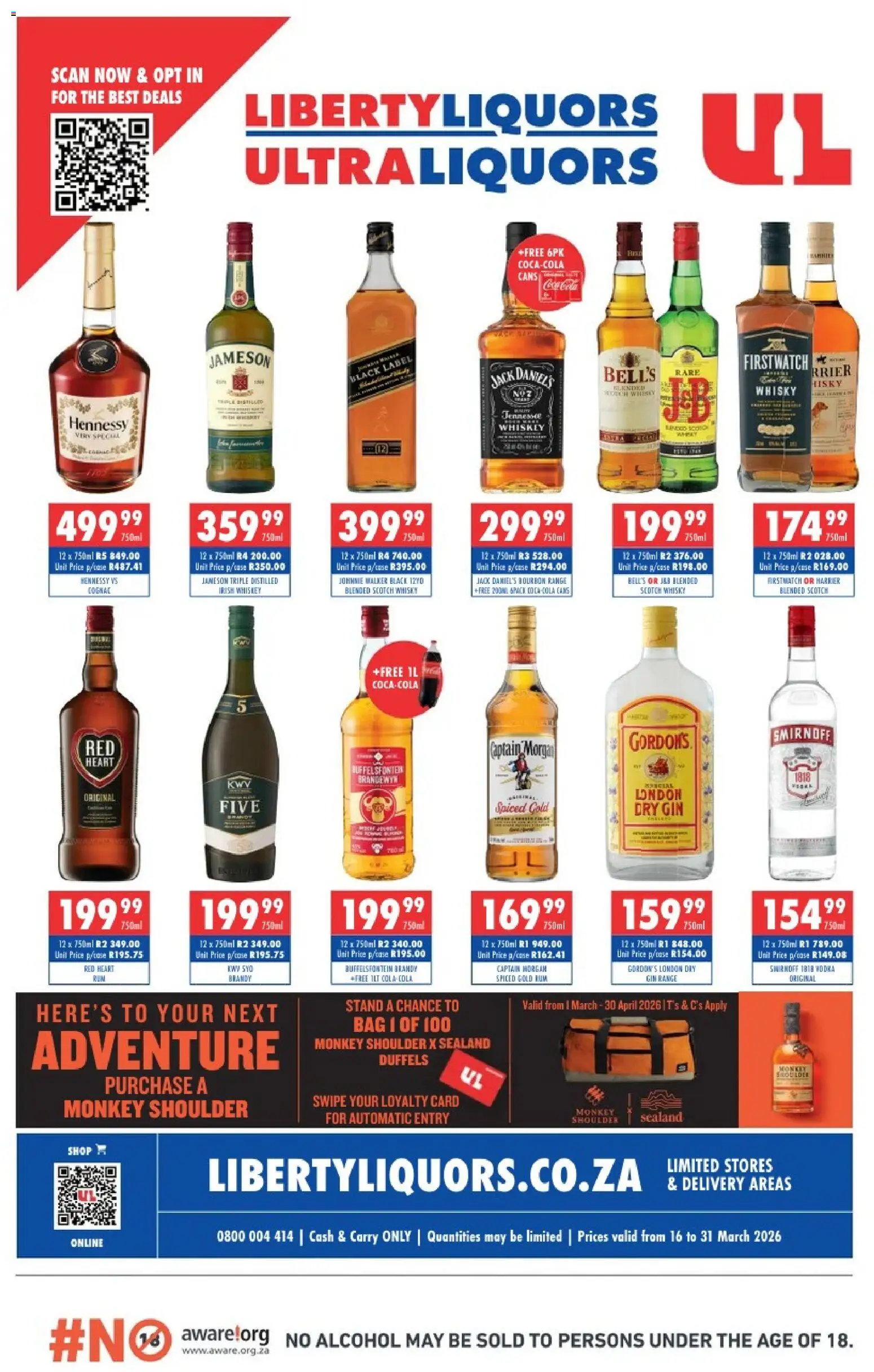 New Ultra Liquors catalogue – valid from 16/03/2026 | Page: 1 | Products: Bag, Rum, Whiskey, Ensalada de quino