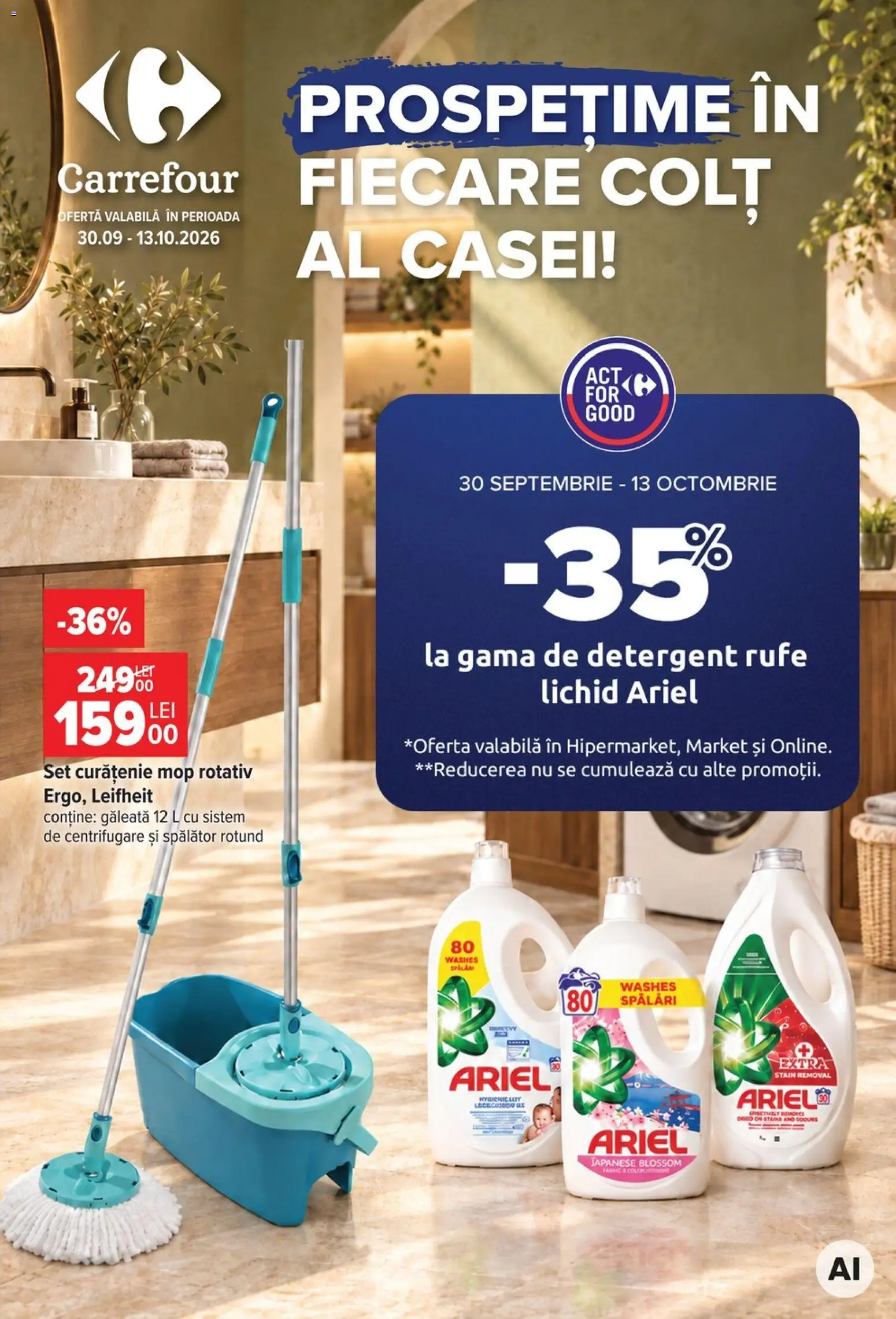 Noul catalog Carrefour – valabil de la 30.09.2026 | Pagină: 1 | Produse: Detergent Rufe, Mop, Detergent
