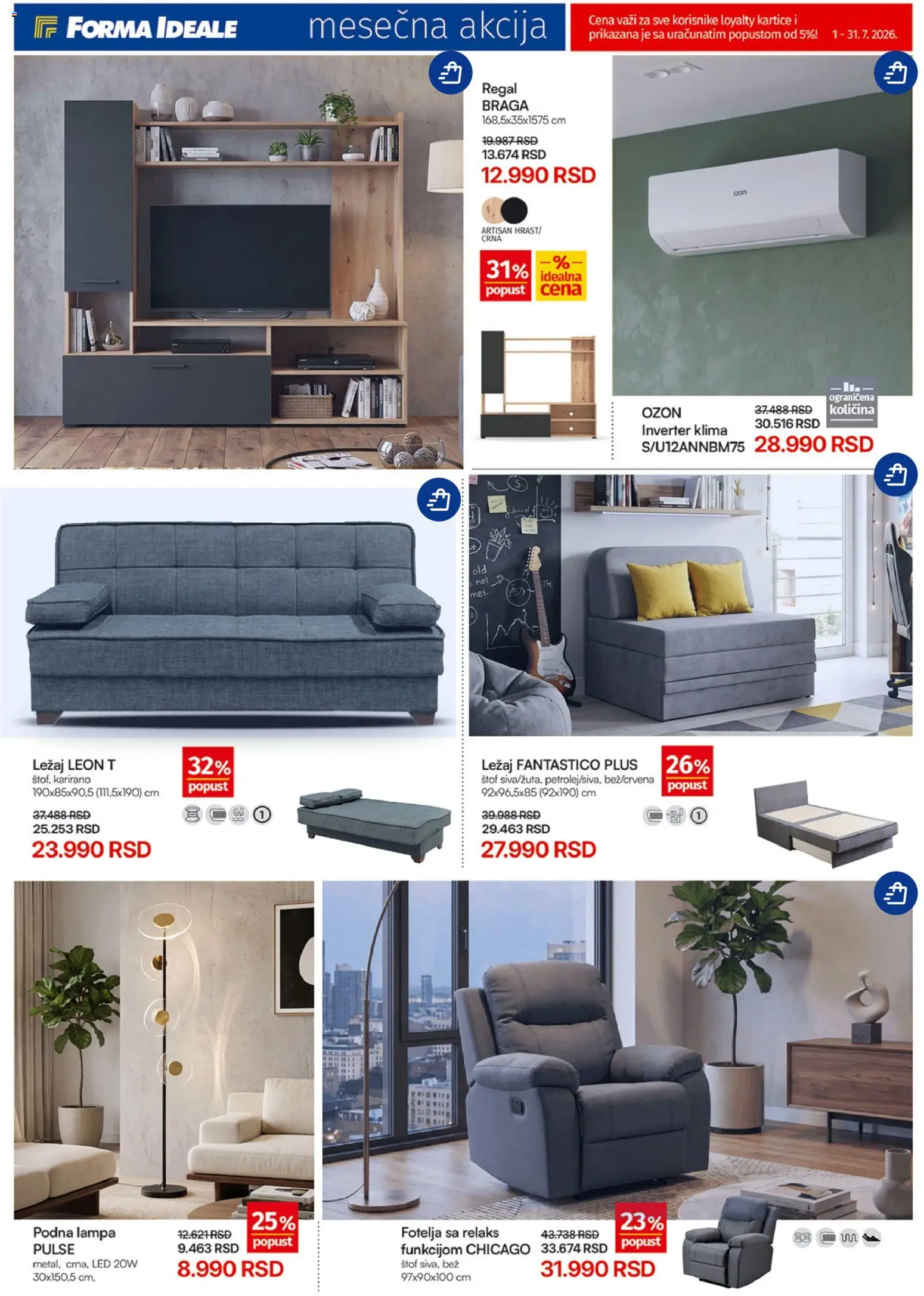 Forma Ideale katalog - važi od 01.07.2026 | Strana: 4 | Proizvode: Fotelja, Lampa, Inverter klima, Klima