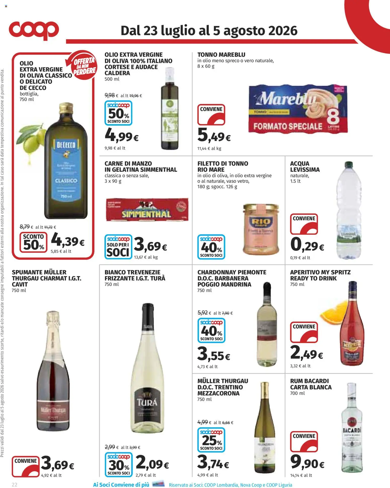 Volantino COOP del 23/07/2026 | Pagina: 22 | Prodotti: Acqua, Data, Tonno, Aperitivo