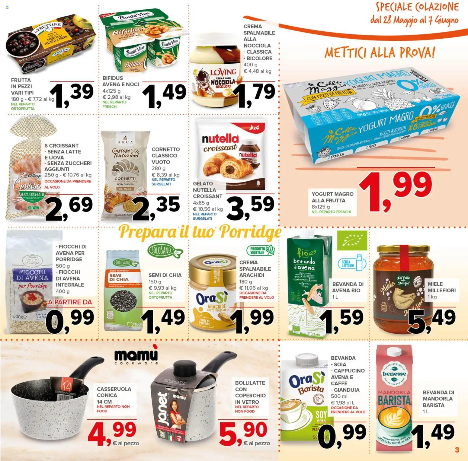 Volantino Todis del 28.05.2026 | Pagina: 3 | Prodotti: Cornetto, Nutella, Croissant, Casseruola