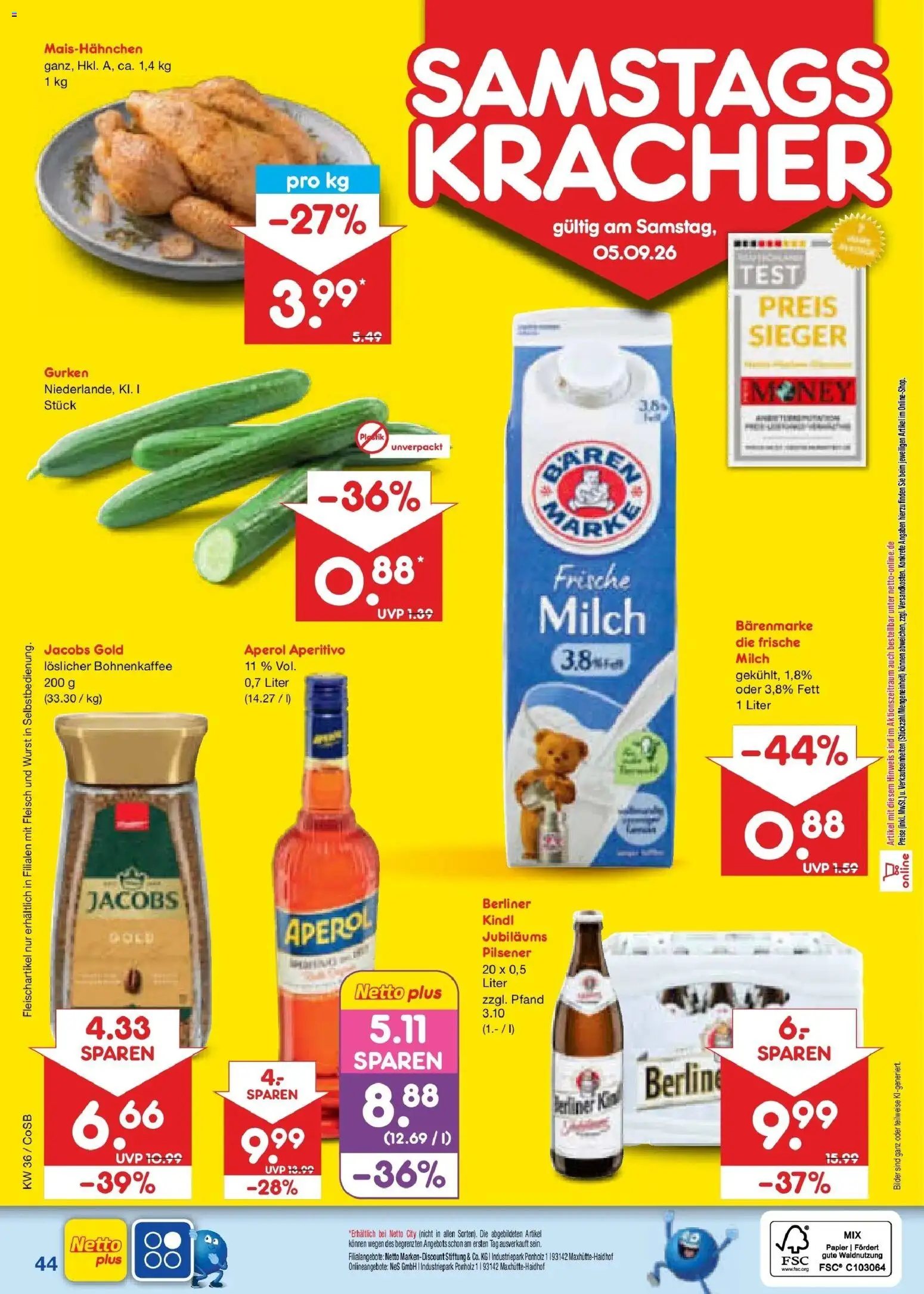 Netto Marken-Discount Prospekt Bitterfeld-Wolfen (ab 31.08.2026) » Angebote | Seite: 56 | Produkte: Berliner, Aperol, Fleisch, Gurken