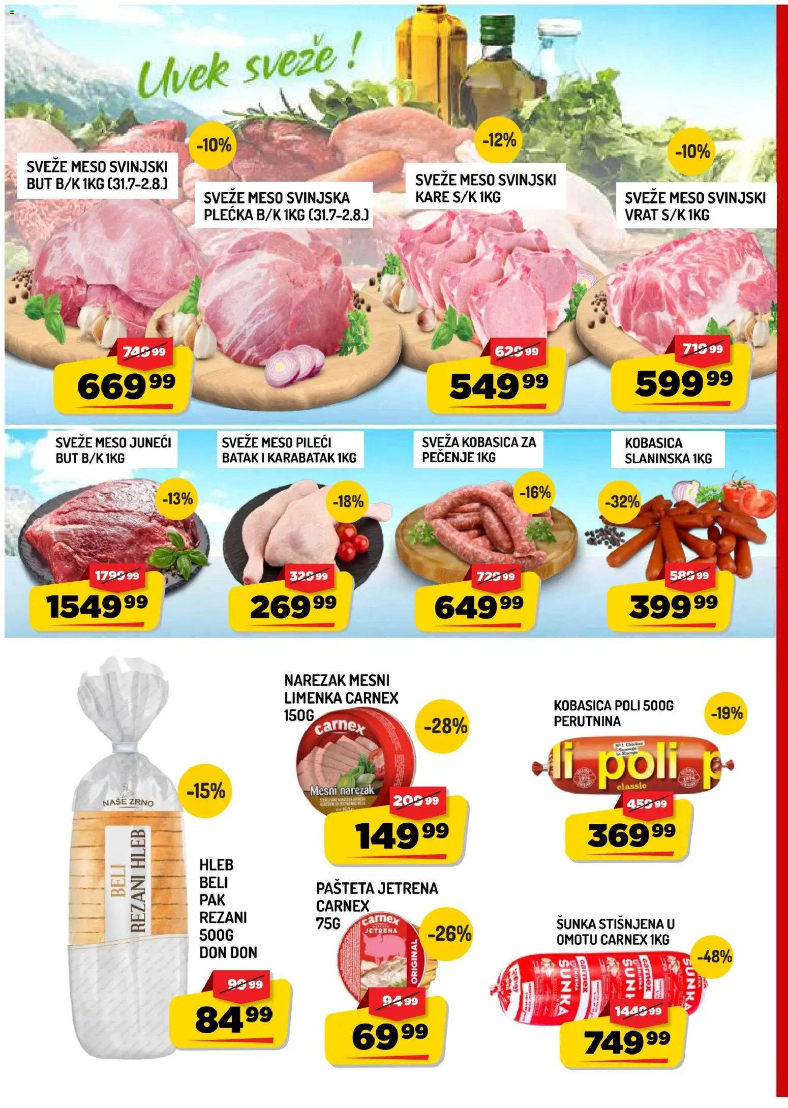 Aman katalog - važi od 31.07.2026 | Strana: 2 | Proizvode: Svinjski kare, Hleb, Kobasica, Pašteta