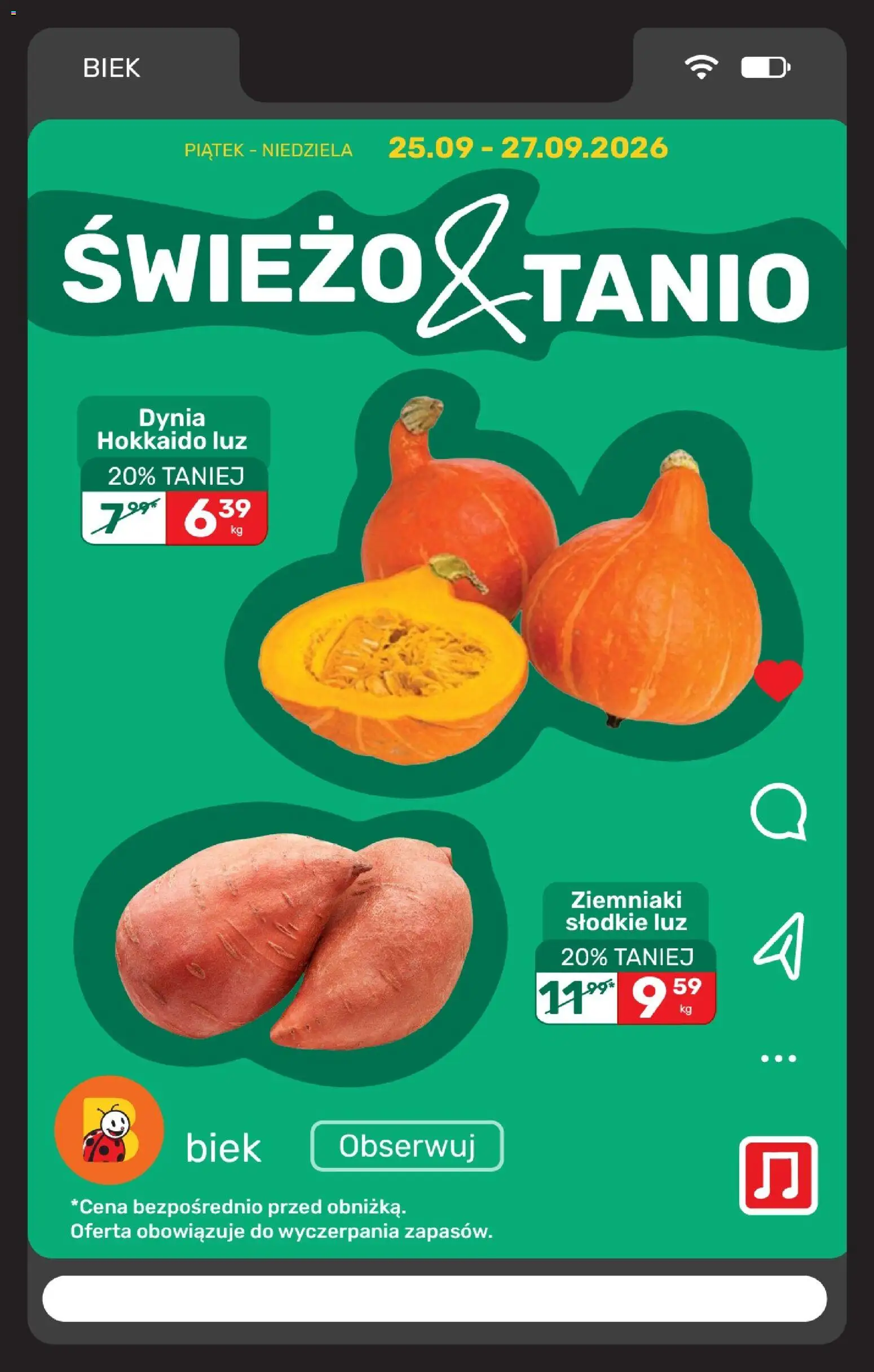 Biedronka gazetka - Biek od 26.09.2026 | Strona: 21 | Produkty: Dynia, Dynia Hokkaido, Ziemniaki