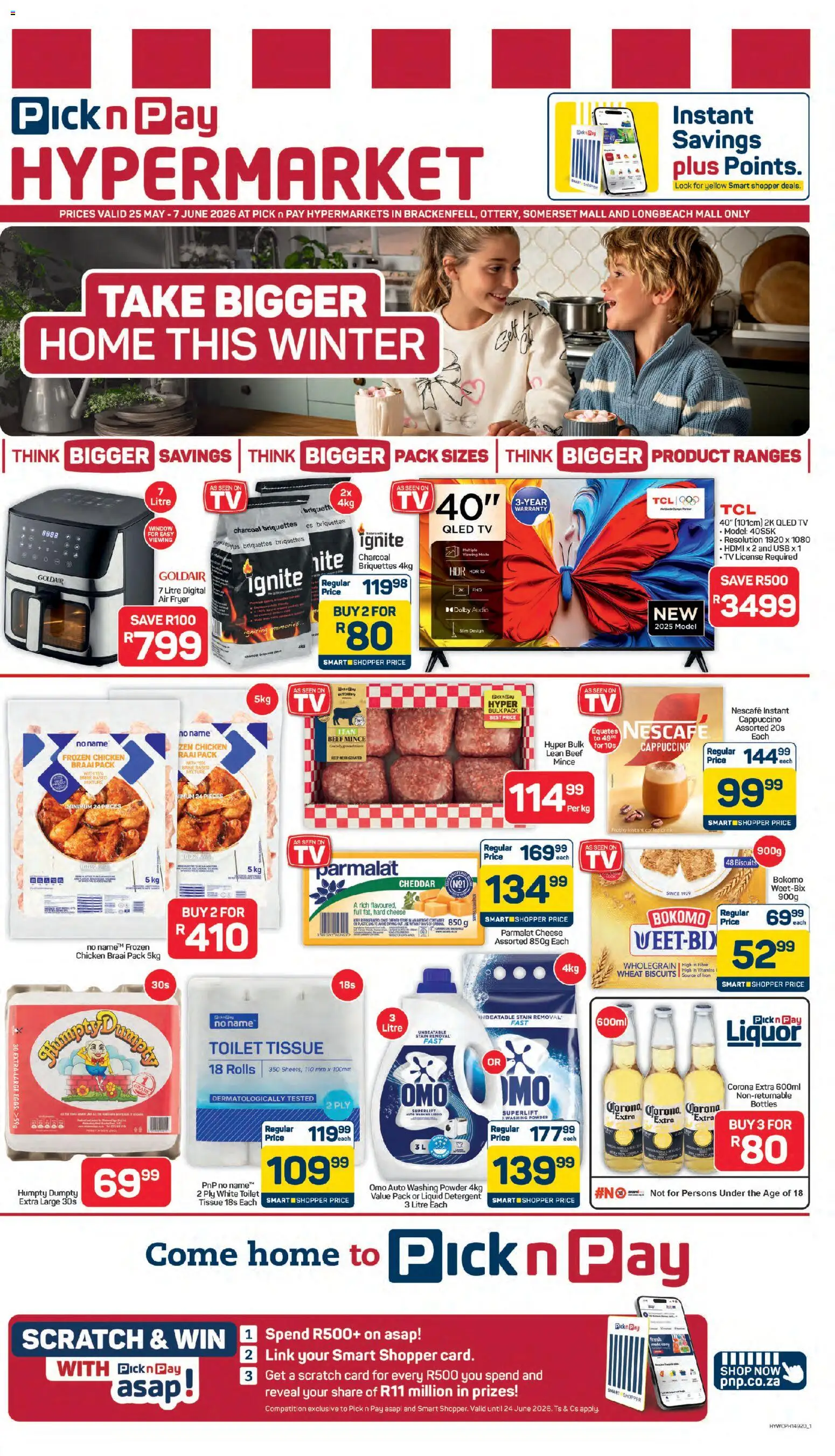 New Pick n Pay catalogue – valid from 25.05.2026 | Page: 1 | Products: TV, Air fryer, Cheese, Washing powder