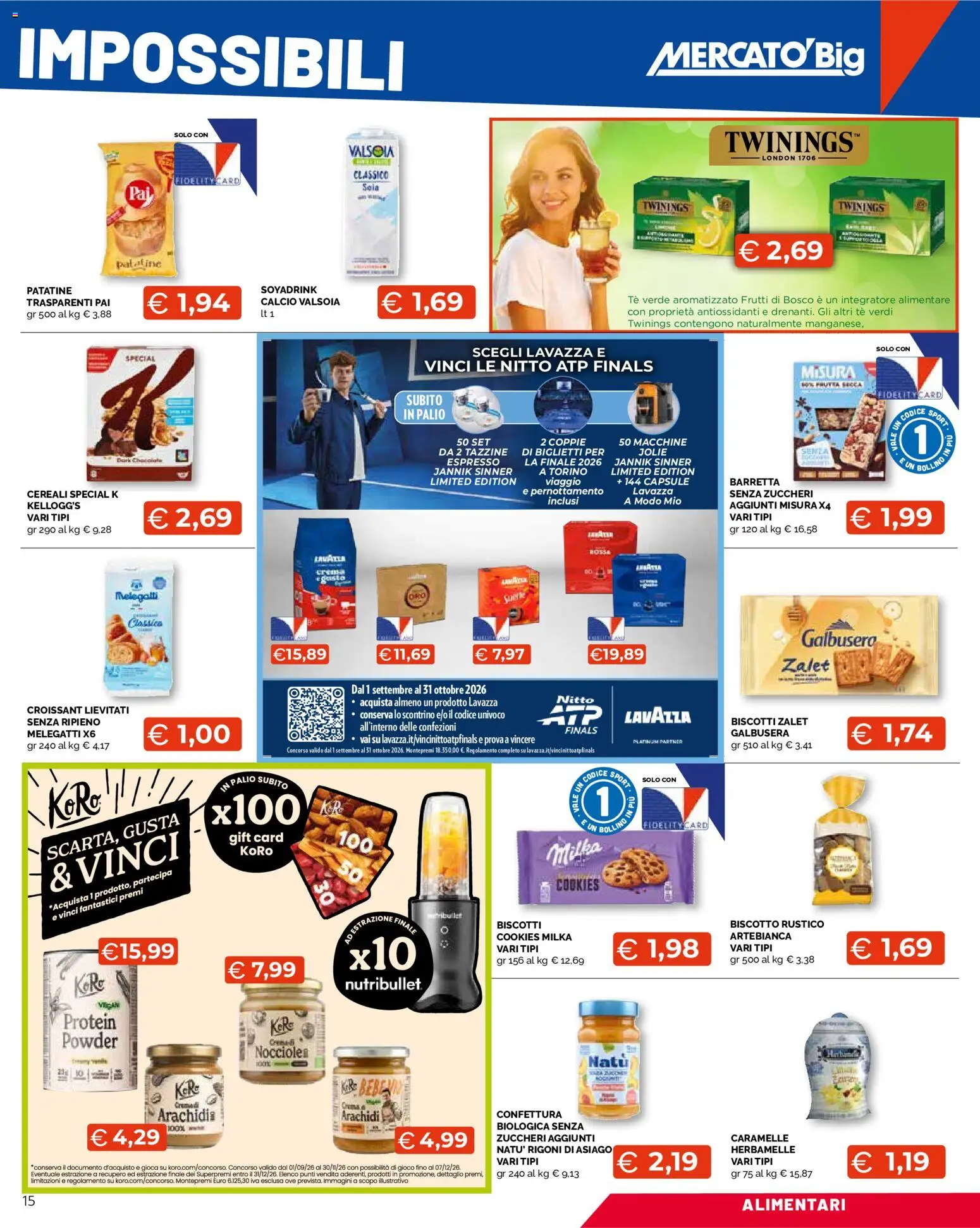 Volantino Mercatò del 12/10/2026 | Pagina: 15 | Prodotti: Cereali, Biscotti, Frutta, Croissant
