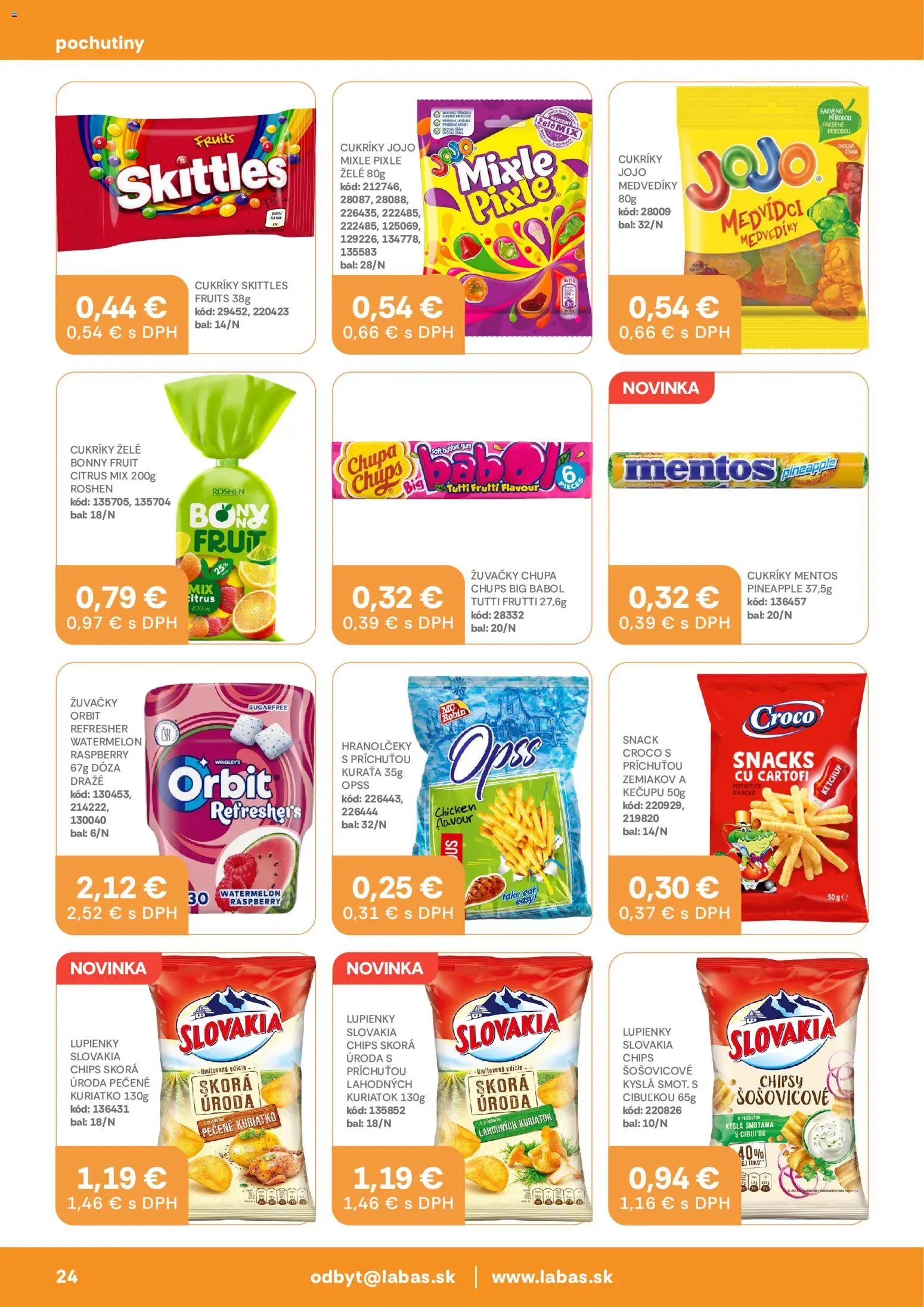 Nové Labaš akcie – leták je platný od 14.08.2026 | Strana: 24 | Produkty: Smotana, Cukríky, Chipsy, Žuvačky