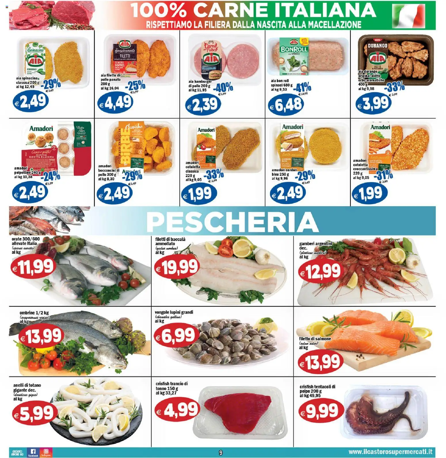 Volantino Il Castoro del 23/09/2026 | Pagina: 9 | Prodotti: Lupini, Filetto di salmone, Filetto, Carne