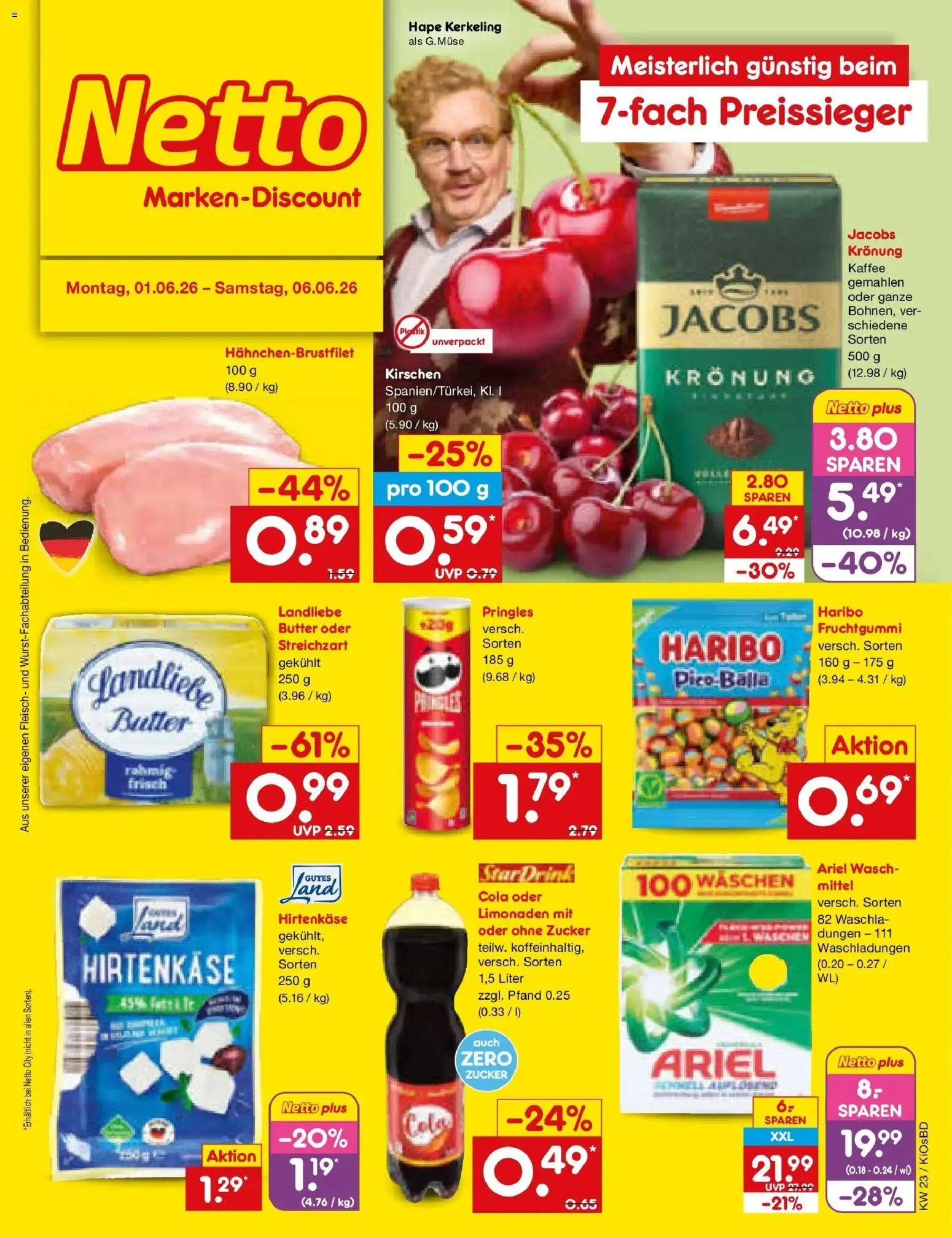 Netto Marken-Discount Prospekt Mistelbach – gültig ab 01.06.2026 | Seite: 1 | Produkte: Ariel, Zucker, Pringles, Fleisch