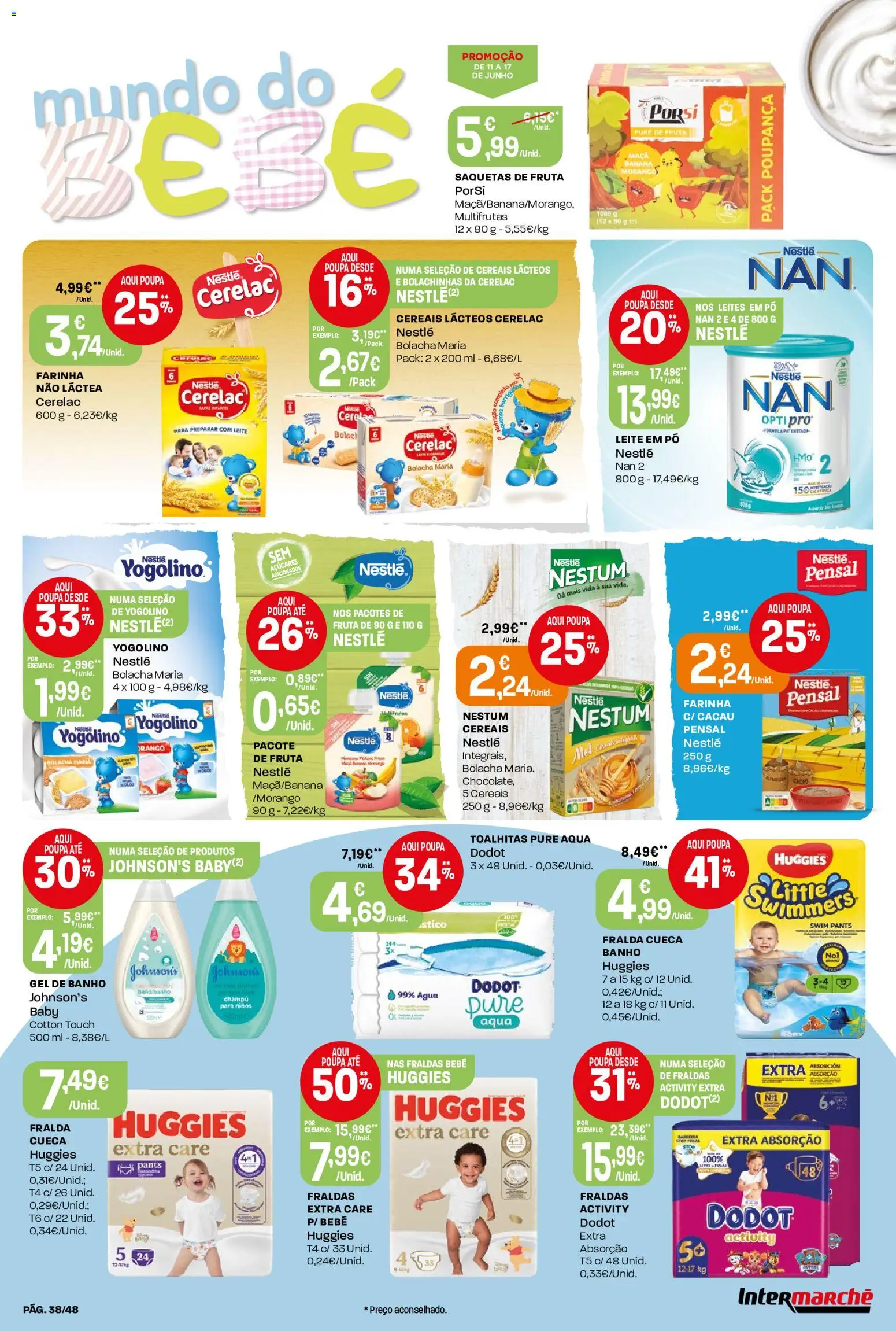 Intermarché folheto │ válido de 11.06.2026 | Página: 38 | Produtos: Banana, Gel de banho, Leite em pó, Banho