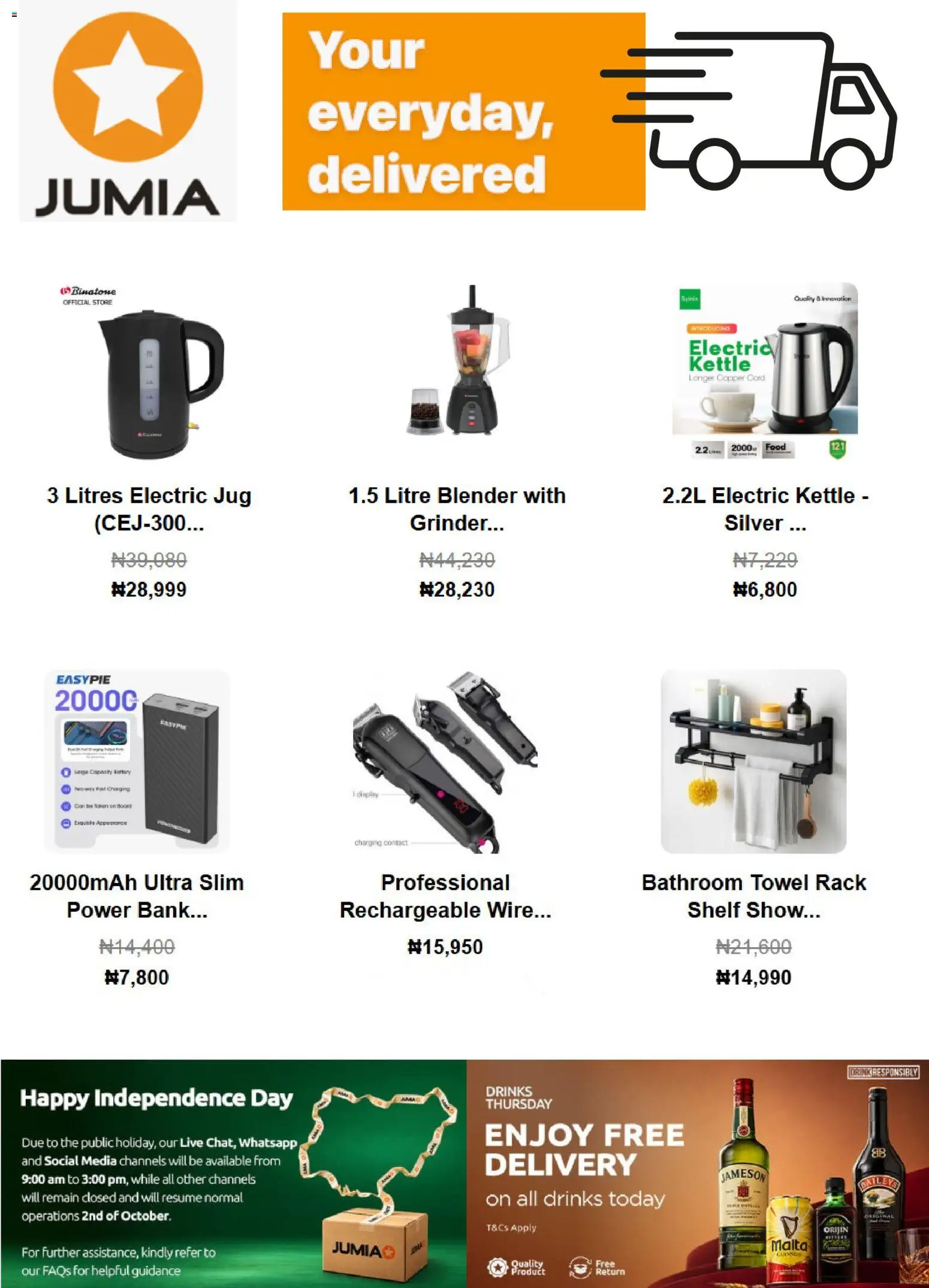 Jumia Catalogue valid from 01/10/2026 | Page: 2 | Products: Blender, Food, Kettle, Drinks