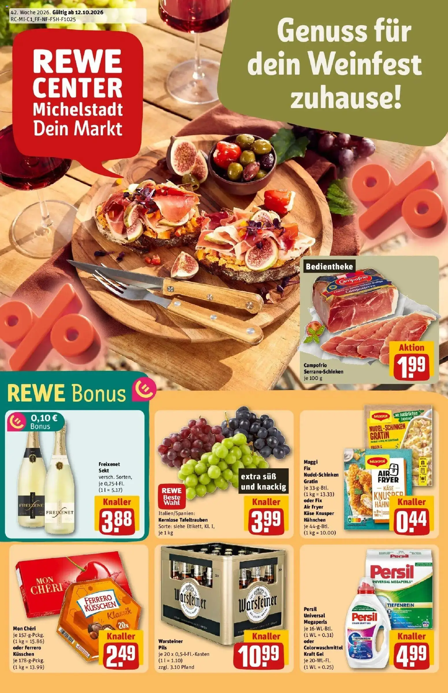 REWE Prospekt ab 12.10.2026 zum Blättern » Angebote | Seite: 1 | Produkte: Maggi, Käse, Freixenet, Mon cheri