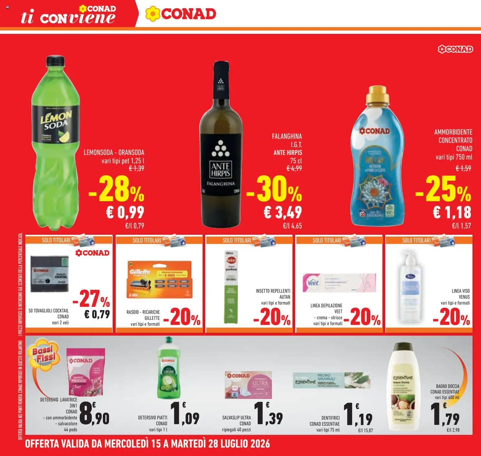 Volantino Conad del 15/07/2026 | Pagina: 34 | Prodotti: Ammorbidente, Lavatrice, Bagno, Doccia