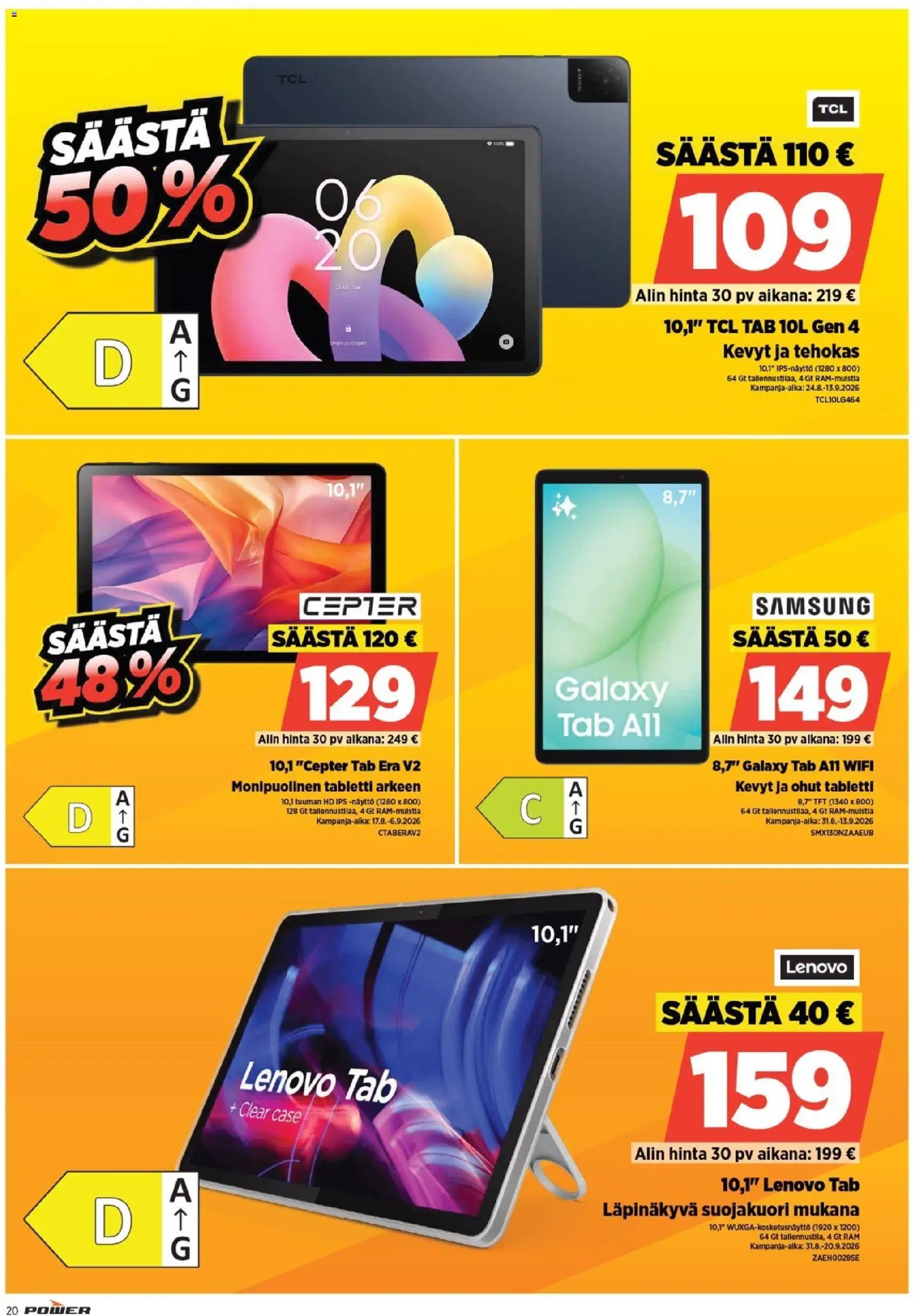 Power tarjoukset – voimassa 25/08/2026 alkaen | Sivu: 20 | Tuotteet: Tabletti, Näyttö