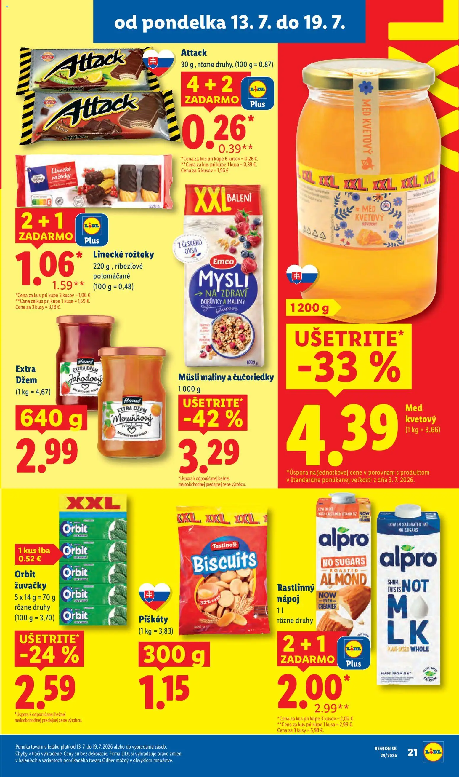 Nové Lidl akcie – leták je platný od 13.07.2026 | Strana: 25 | Produkty: Džem, Piškóty, Žuvačky, Med