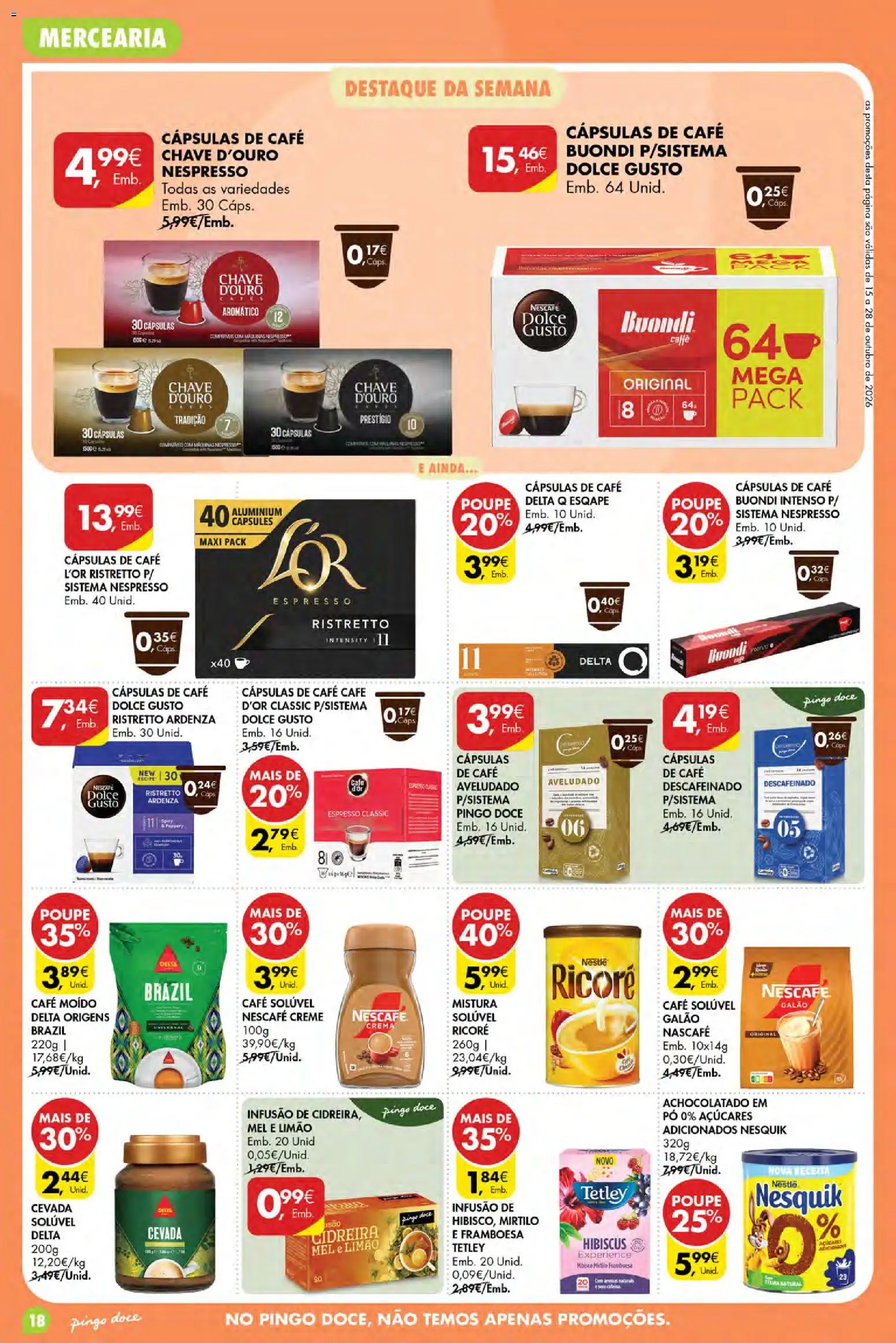 Pingo Doce folheto Poupe Esta Semana Açores │ válido de 15/10/2026 | Página: 18 | Produtos: Delta q, Cápsulas, Nespresso, Creme