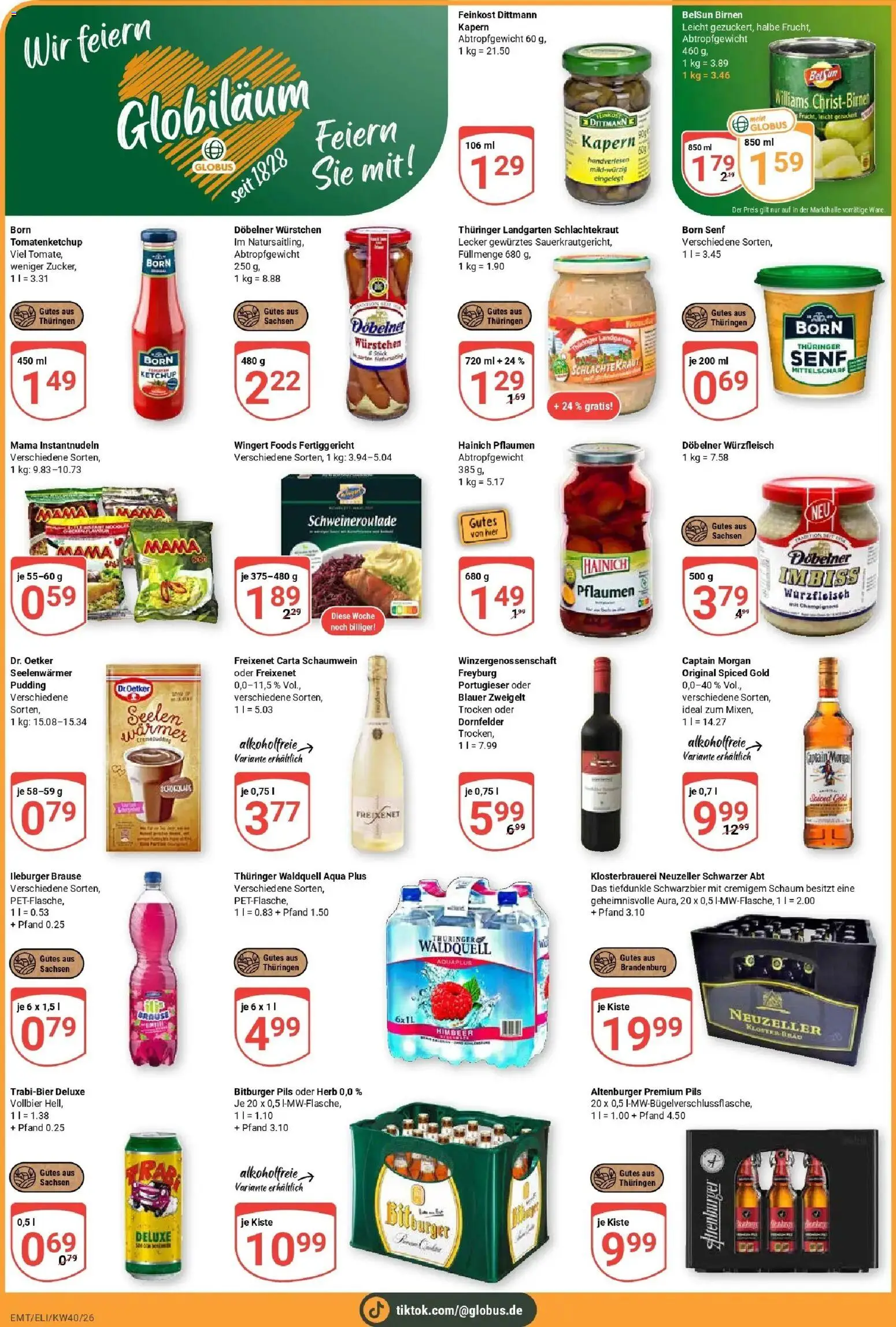 Globus Prospekt Erfurt-Linderbach (ab 28.09.2026) » Angebote online | Seite: 4 | Produkte: Bitburger, Pflaumen, Milch, Captain morgan