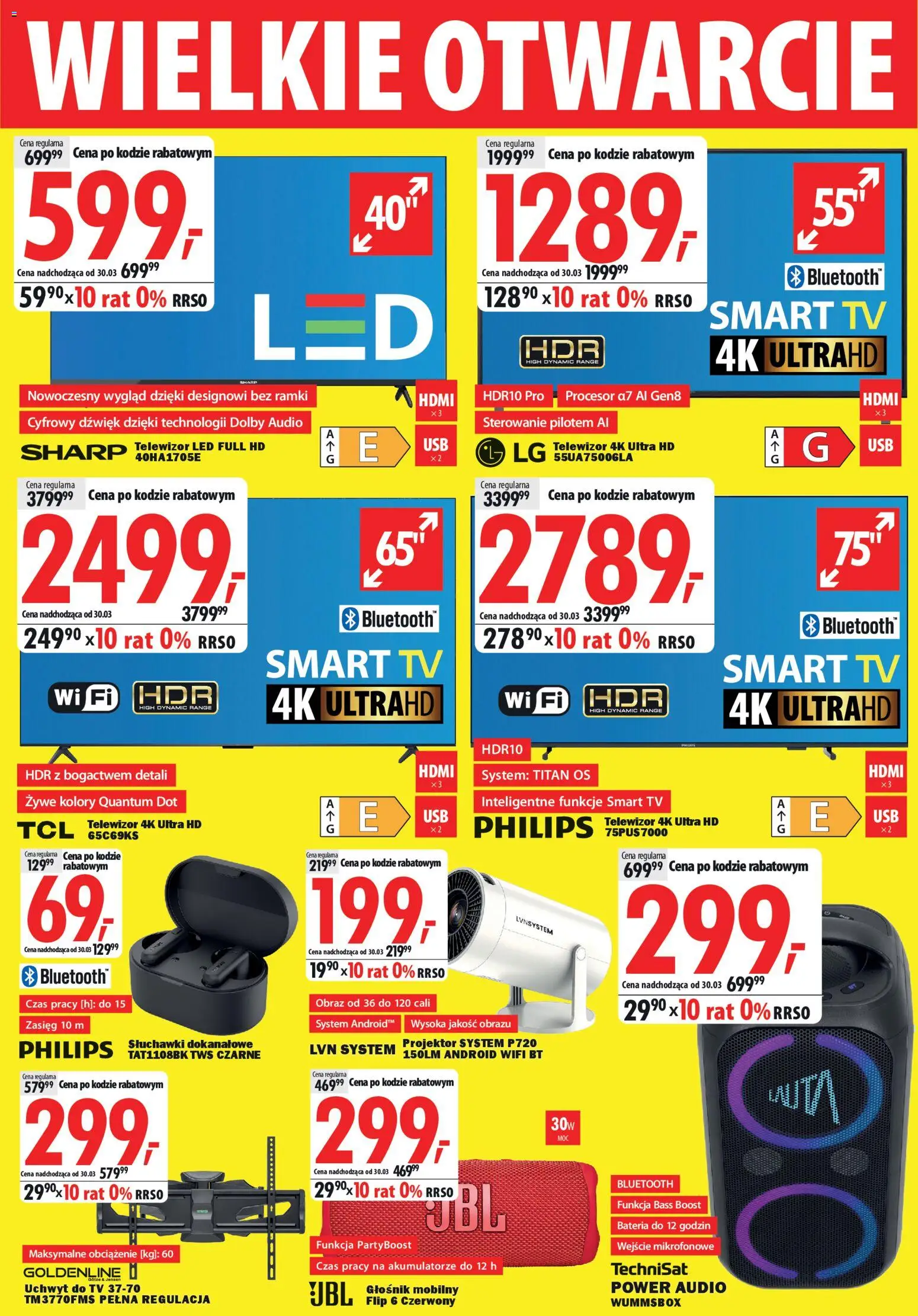 Mediaexpert promocje - Wielkie otwarcie Przemyśl od 19.03.2026 | Strona: 2 | Produkty: Telewizor, Słuchawki, Głośnik, Bateria