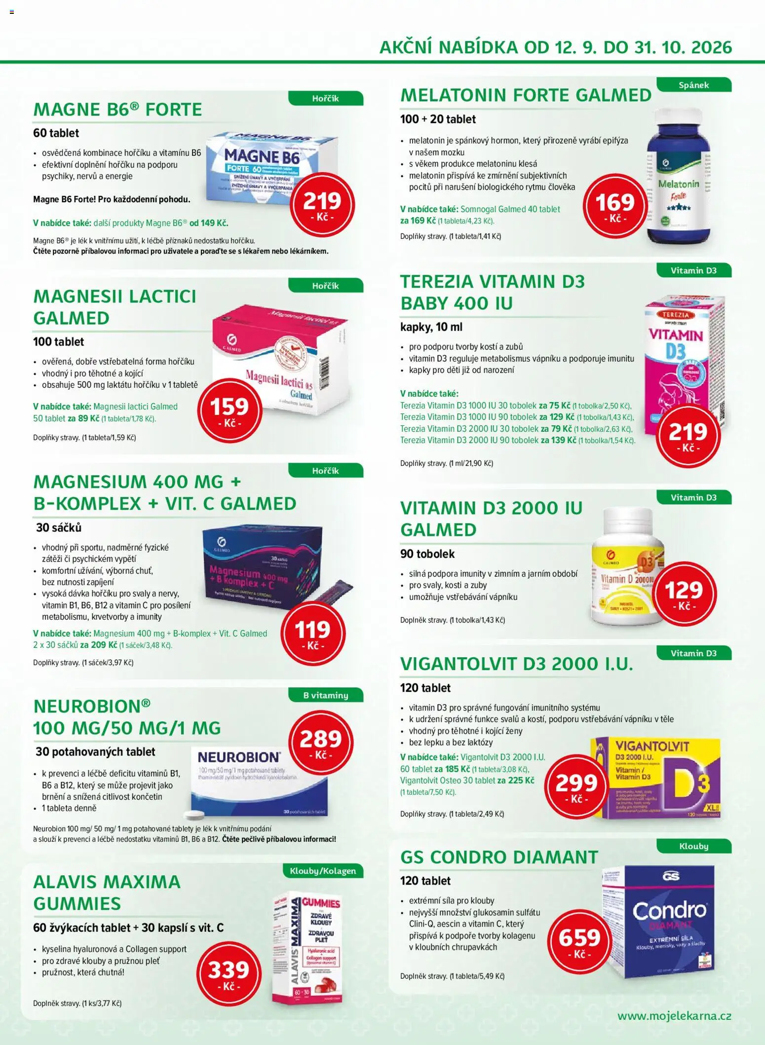 Moje lékárna leták od 12.09.2026 | Strana: 9 | Produkty: Hořčík, Vitamíny, Vitamin D, Vázy