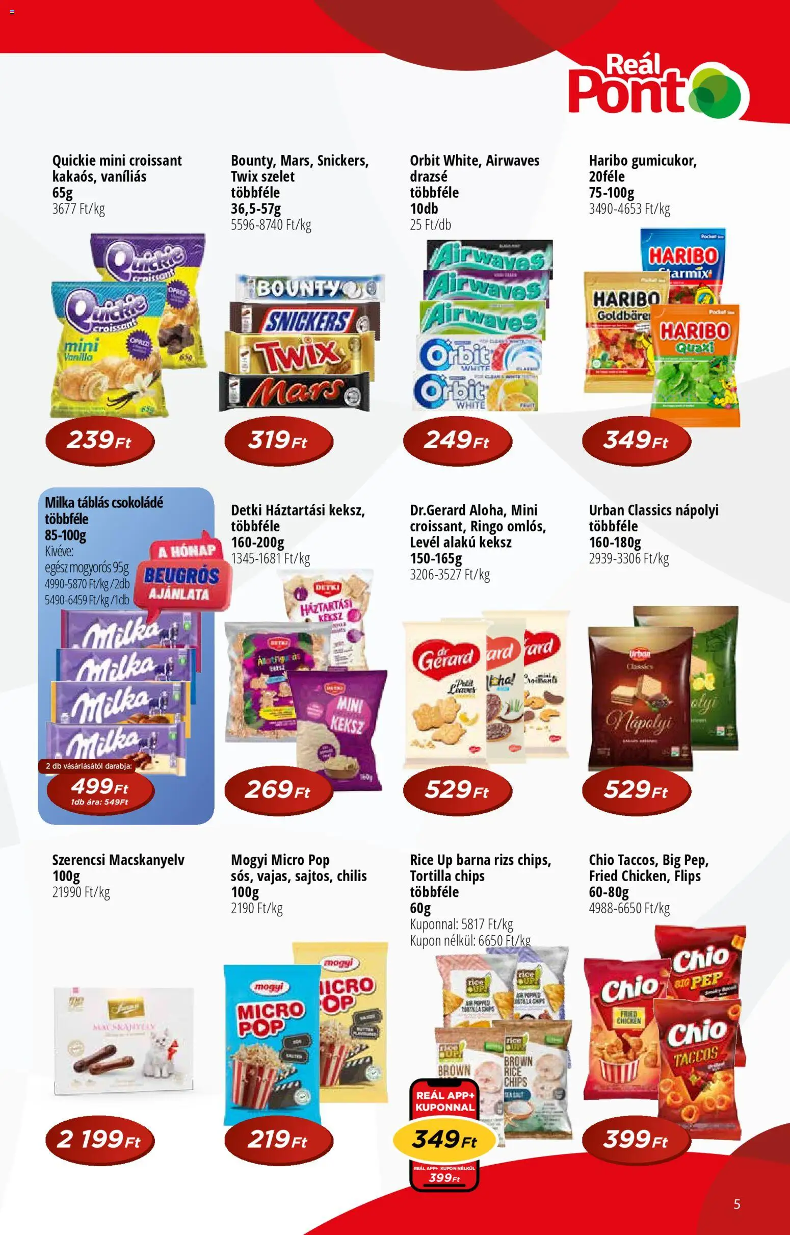 Reál akciós ujság - amely érvényes a következő dátumtól: 15.04.2026 | Oldal: 5 | Termékek: Chips, Snickers, Rizs, Keksz