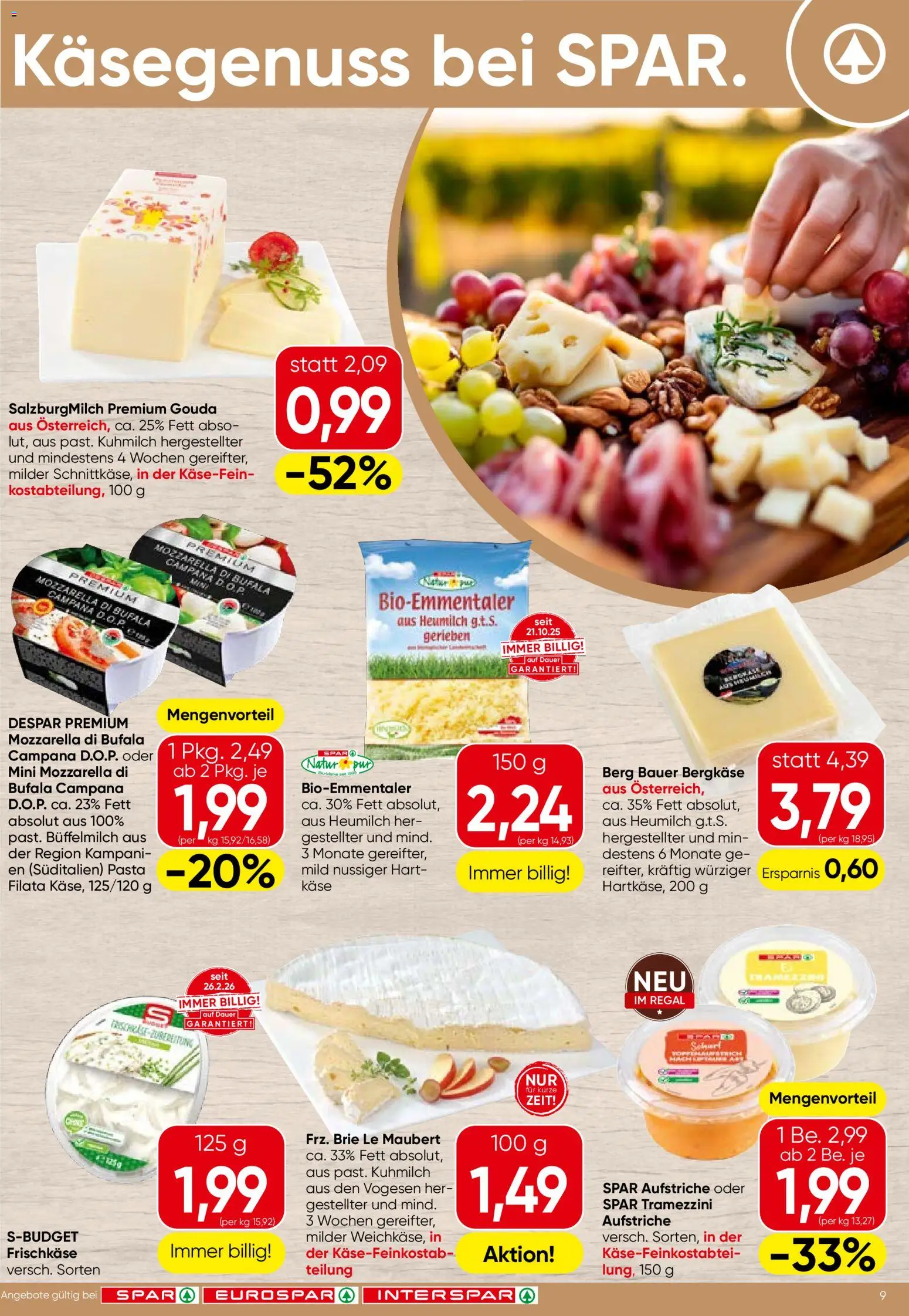 Spar Flugblatt - Vorarlberg gültig ab 18.06.2026 | Seite: 9 | Produkte: Pasta, Regal, Käse