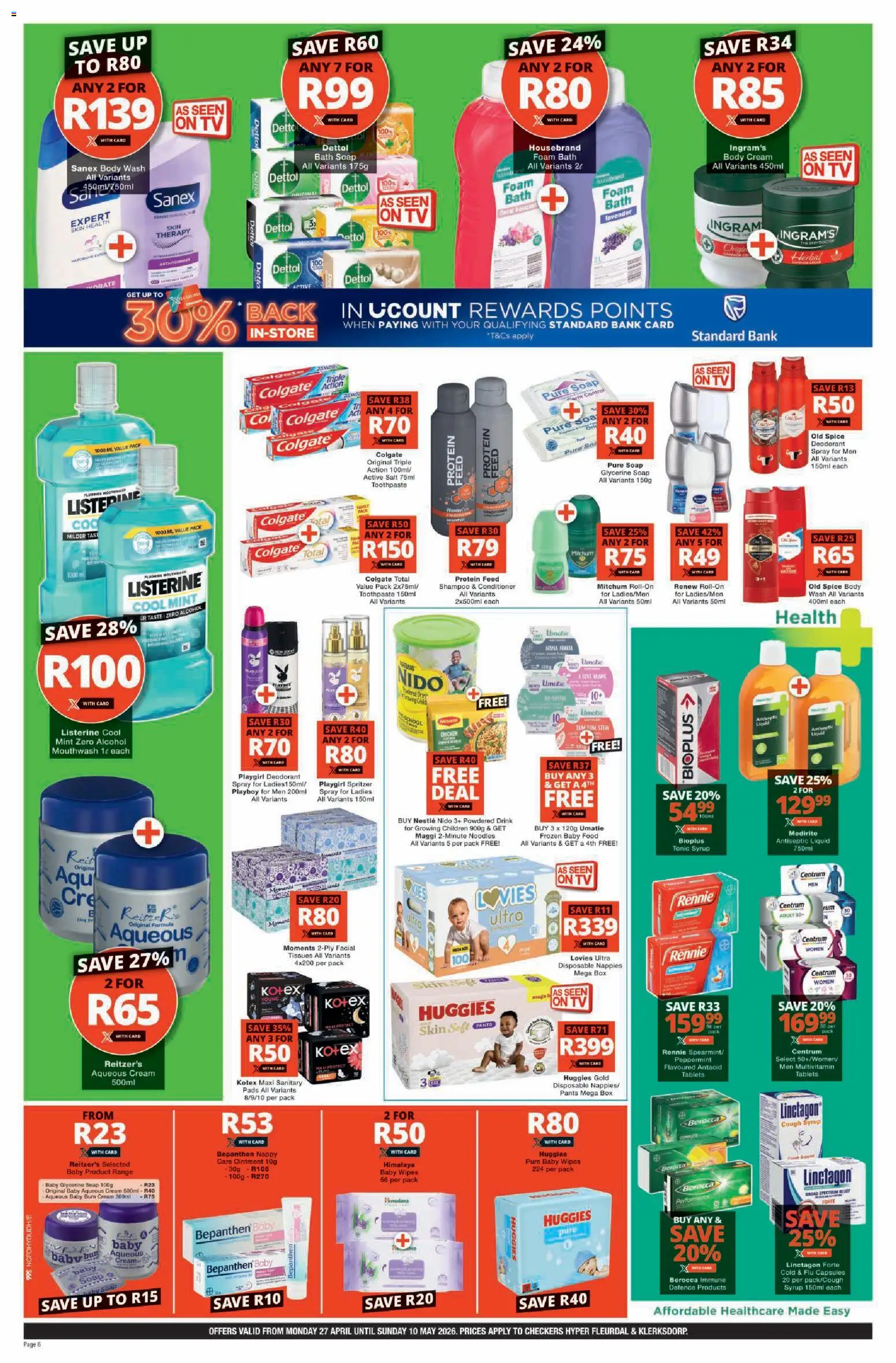 New Checkers catalogue – valid from 27.04.2026 | Page: 6 | Products: Bath, Shampoo, Deodorant, Body wash