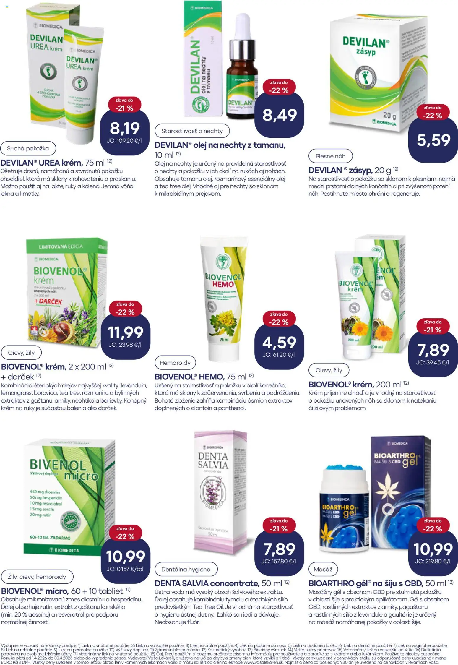 Nové Vaša lekáreň akcie – leták je platný od 01.04.2026 | Strana: 14 | Produkty: Olej, Ústna voda, Krém, Voda
