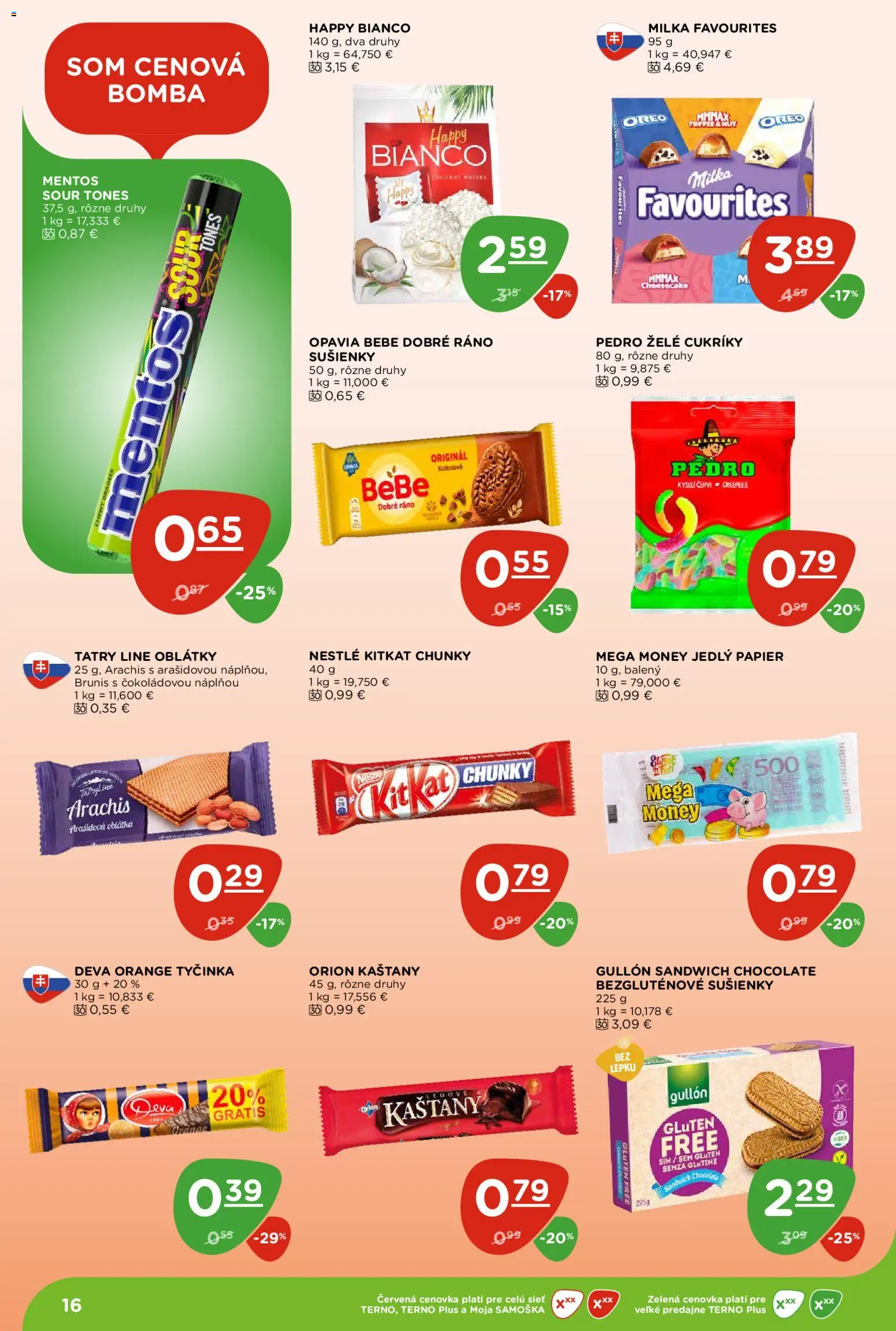 Nové Terno akcie – leták je platný od 09.07.2026 | Strana: 16 | Produkty: BeBe Dobré ráno, Cukríky, Milka