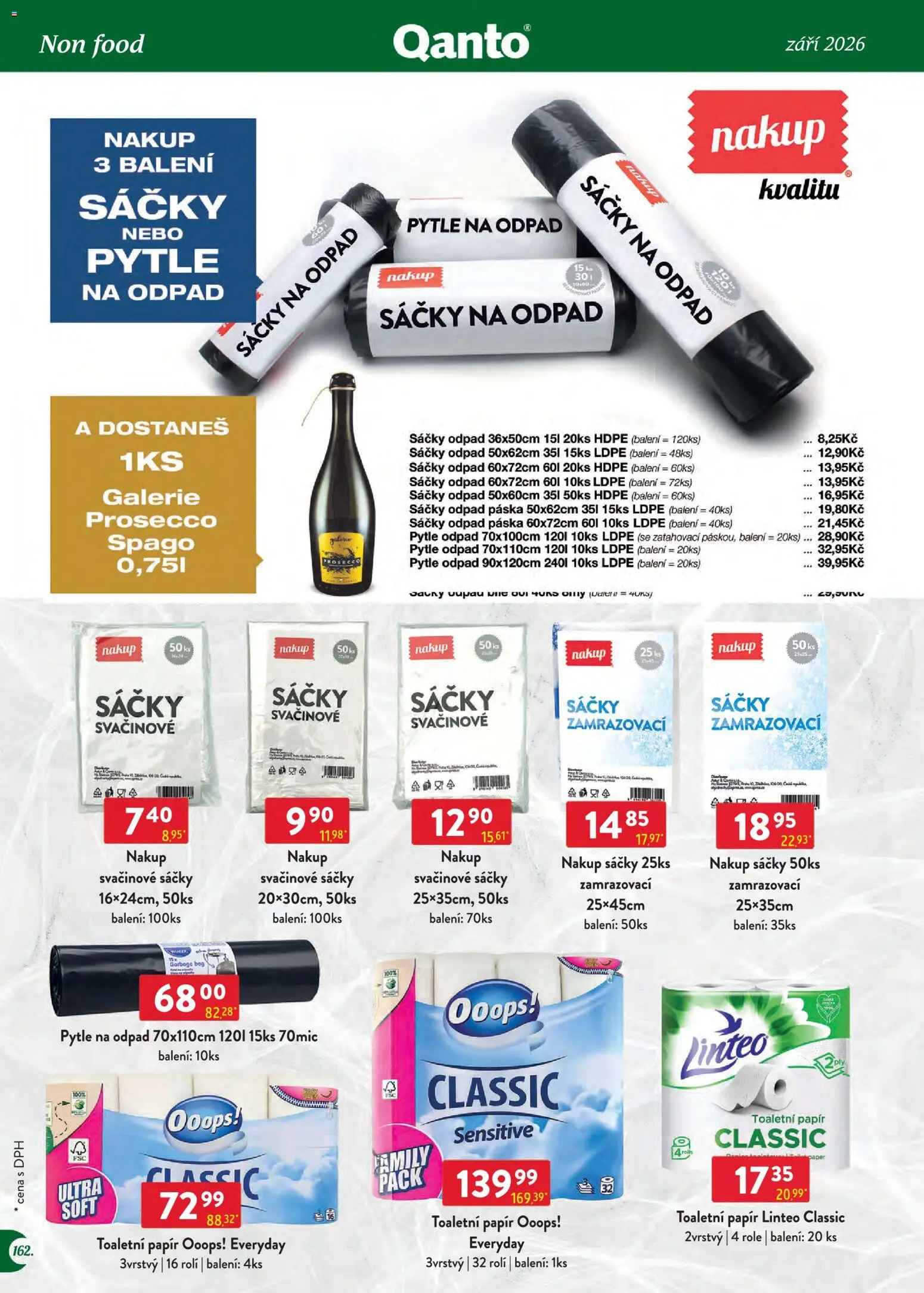 Astur & Qanto leták - Velkoobchod 09/2026 od 01.09.2026 | Strana: 162 | Produkty: Prosecco, Toaletní papír, Svačinové sáčky, Pytle na odpad