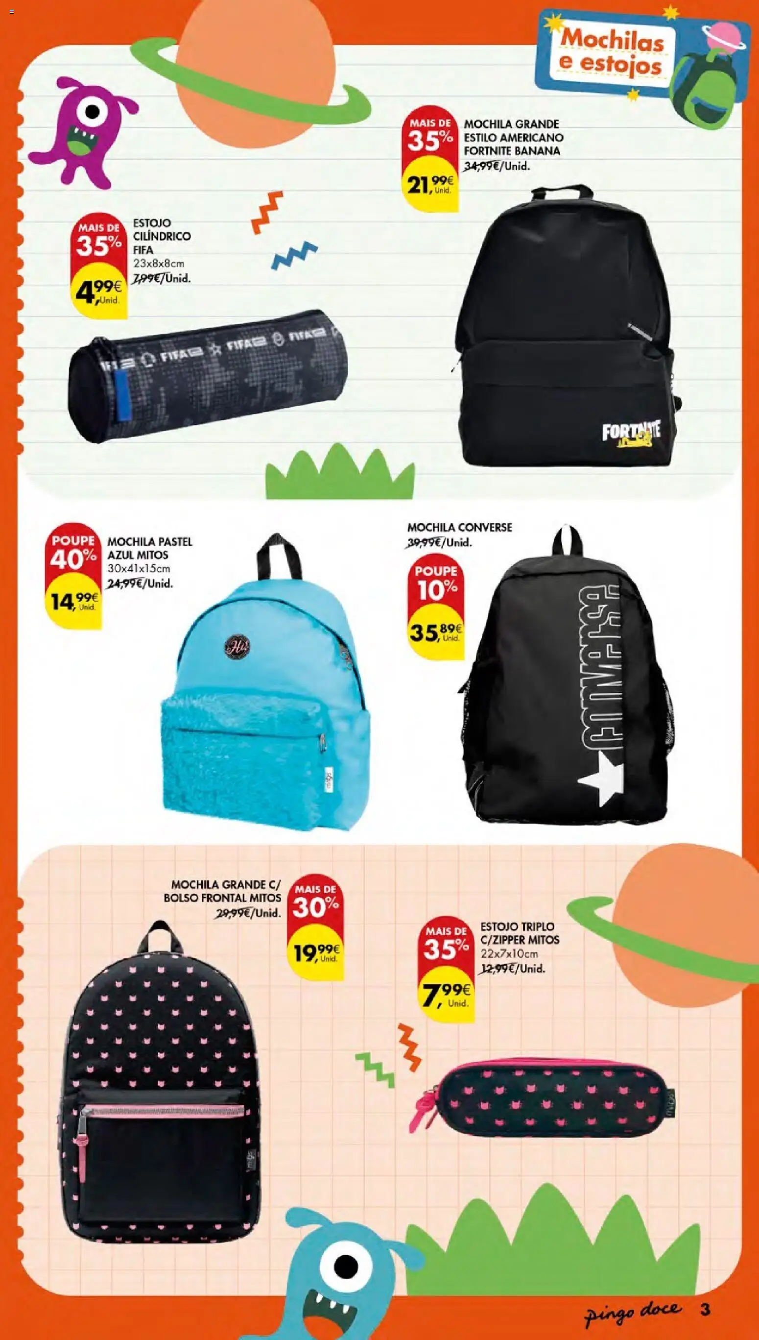 Pingo Doce Regresso às Aulas Açores │ válido de 20/08/2026 | Página: 3 | Produtos: Mochila, Mochilas, Banana