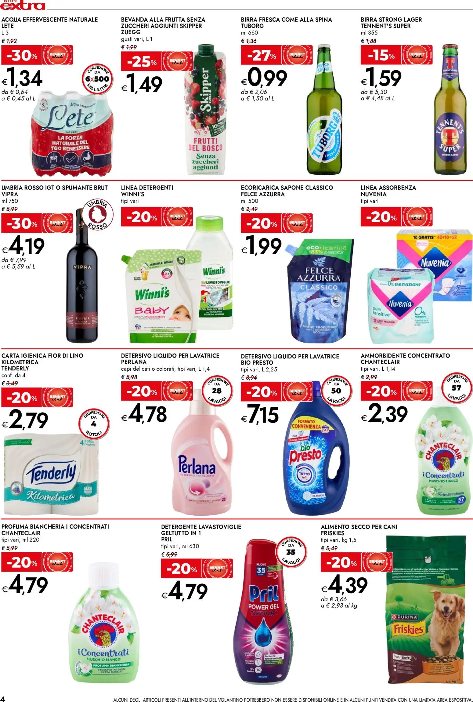 Volantino bennet del 24/09/2026 | Pagina: 4 | Prodotti: Tennent's Super, Carta igienica, Smacchiatore, Detergente