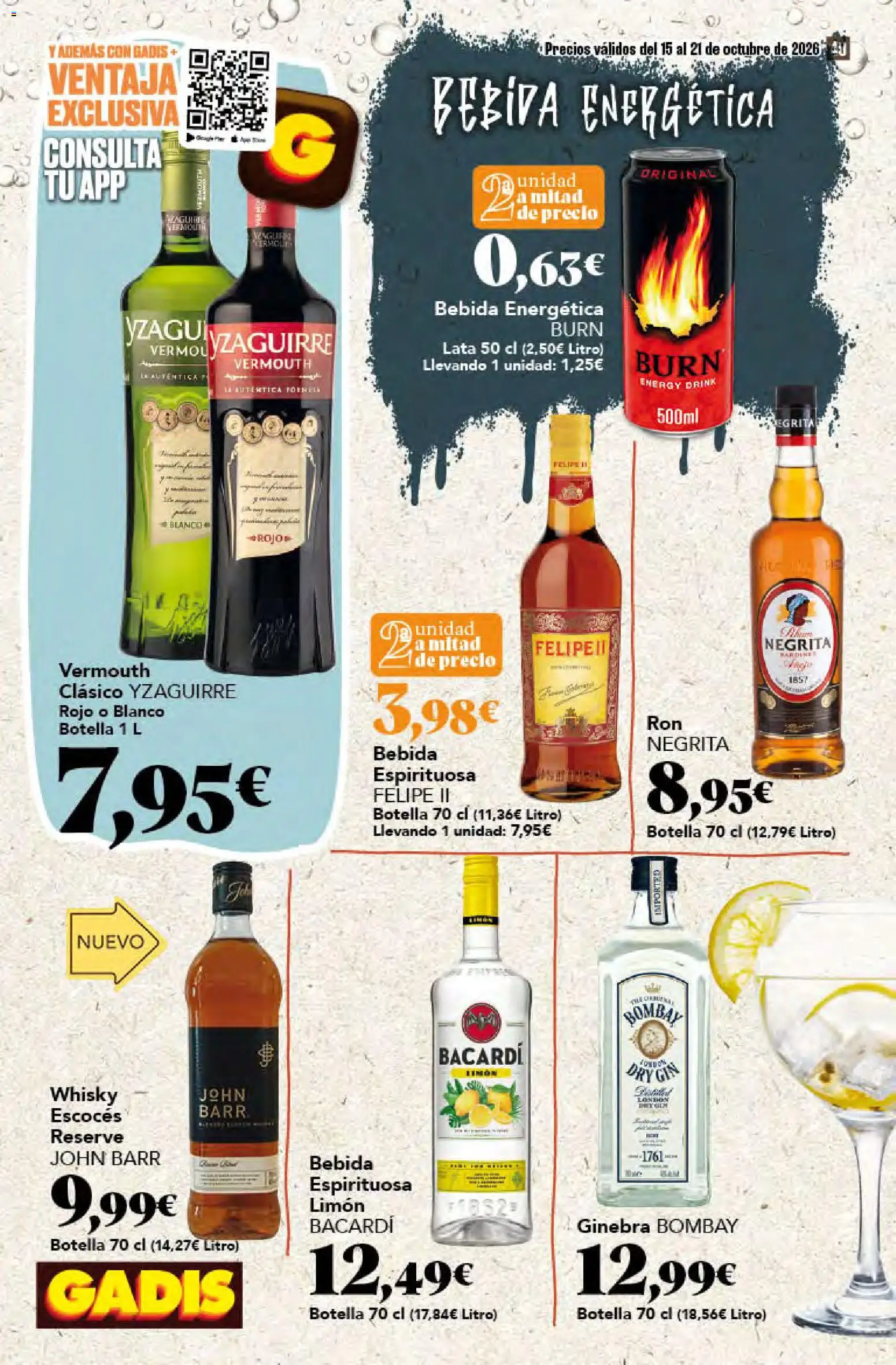Gadis - folleto │ válido desde el 15/10/2026 | Página: 40 | Productos: Bebida energética, Bacardi, Whisky, Ginebra Bombay