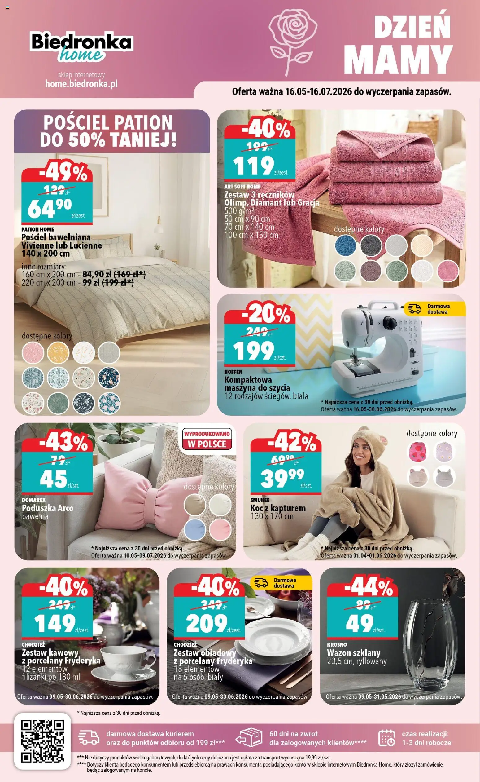 Biedronka gazetka - Home od 16.05.2026 | Strona: 2 | Produkty: Maszyna do szycia, Poduszka, Pościel bawełniana, Zestaw obiadowy