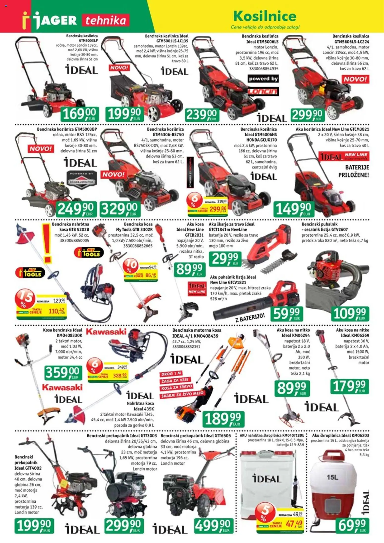 Novi Jager katalog ponudbe – veljaven od 17.06.2026 | Stran: 2 | Izdelki: Teza, Baterije, Bencinska kosa, Sesalnik