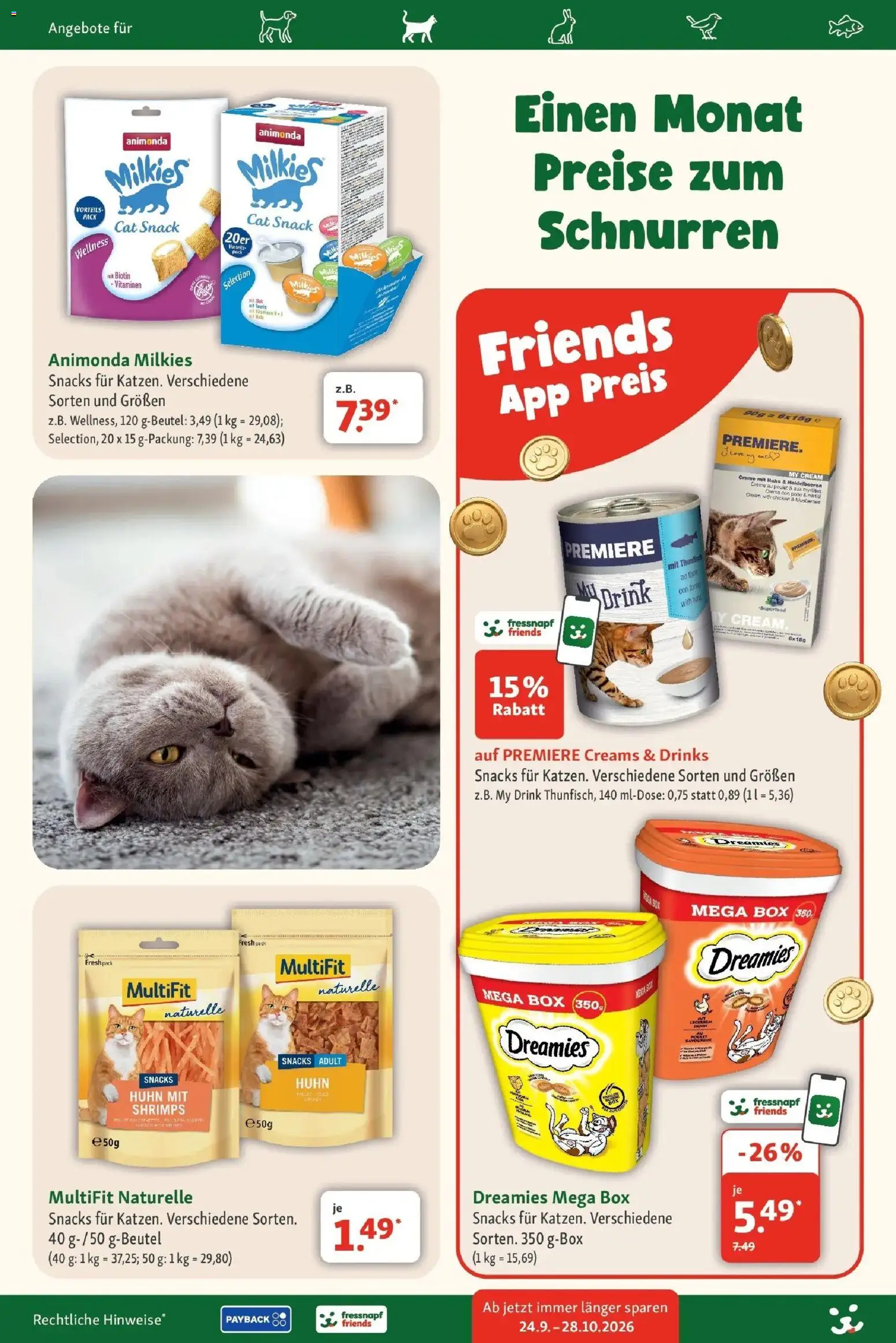 Fressnapf Aktueller Prospekt (ab 24.09.2026) zum Blättern | Seite: 15 | Produkte: Thunfisch, Box, Creme