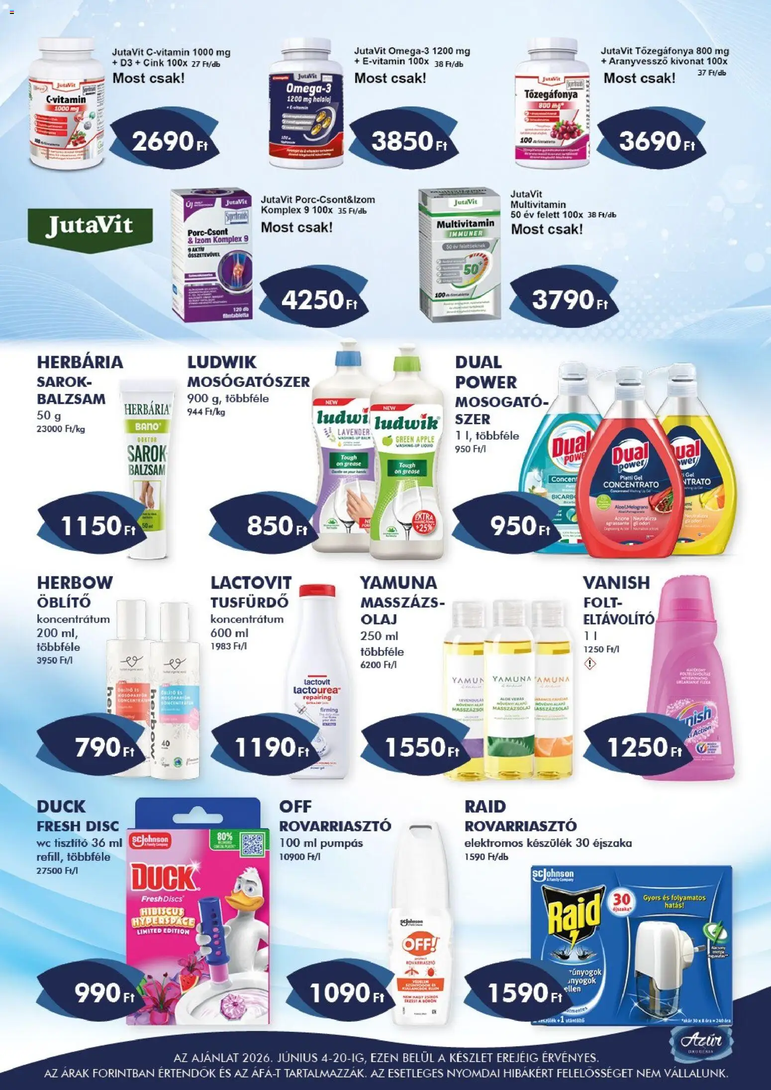 Azur akciós ujság - amely érvényes a következő dátumtól: 04.06.2026 | Oldal: 3 | Termékek: WC, Olaj, Multivitamin, Mosogatószer