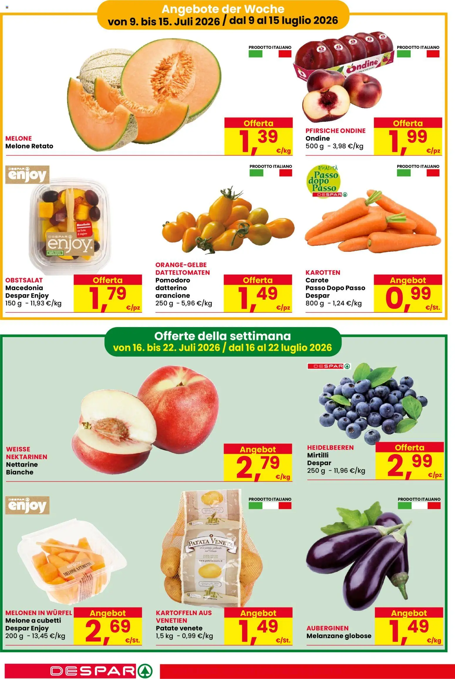 Volantino Despar del 09/07/2026 | Pagina: 2 | Prodotti: Patate, Pomodoro, Melone, Melanzane