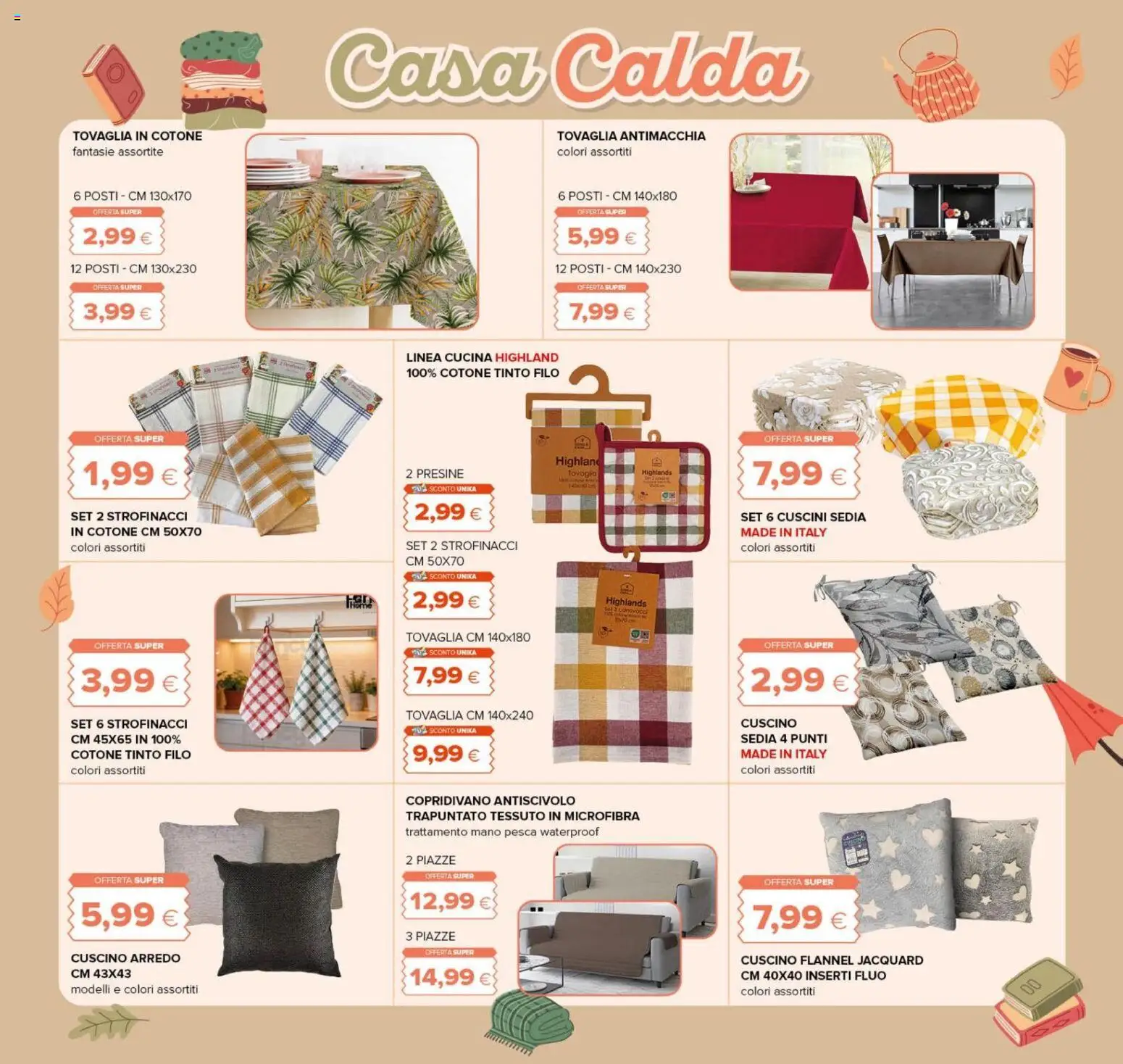 Volantino Oasi del 08/10/2026 | Pagina: 23 | Prodotti: Pesca, Cuscino, Tovaglia, Strofinacci