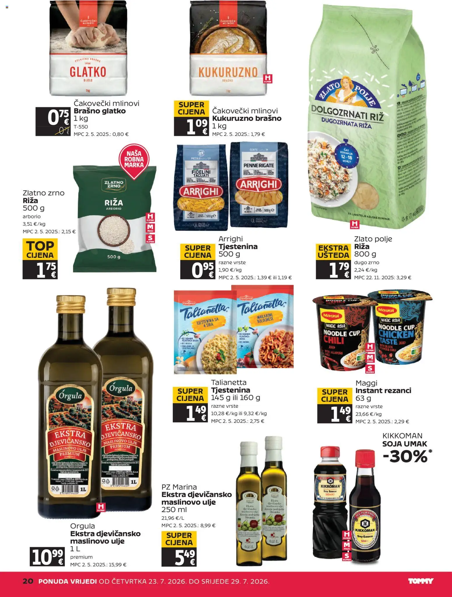 Tommy katalog | vrijedi od 23.07.2026 | Stranica: 20 | Proizvodi: Maslinovo ulje, Brašno, Noodle, Umak