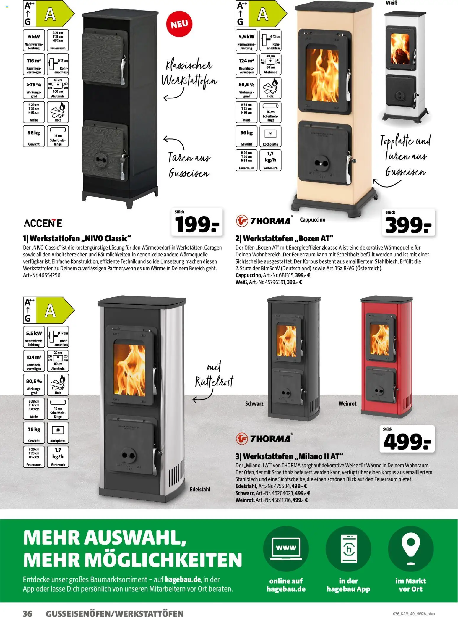 Hagebau Kaminofen & Zubehör – gültig ab 29.06.2026 | Seite: 36 | Produkte: Ofen, Gewicht, Kochplatte