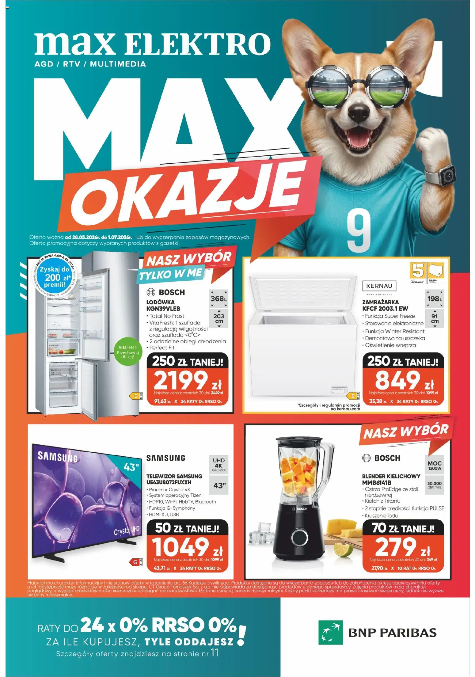 Max elektro gazetka od 28.05.2026 | Strona: 1 | Produkty: Telewizor, Lodówka, Blender, Blender kielichowy
