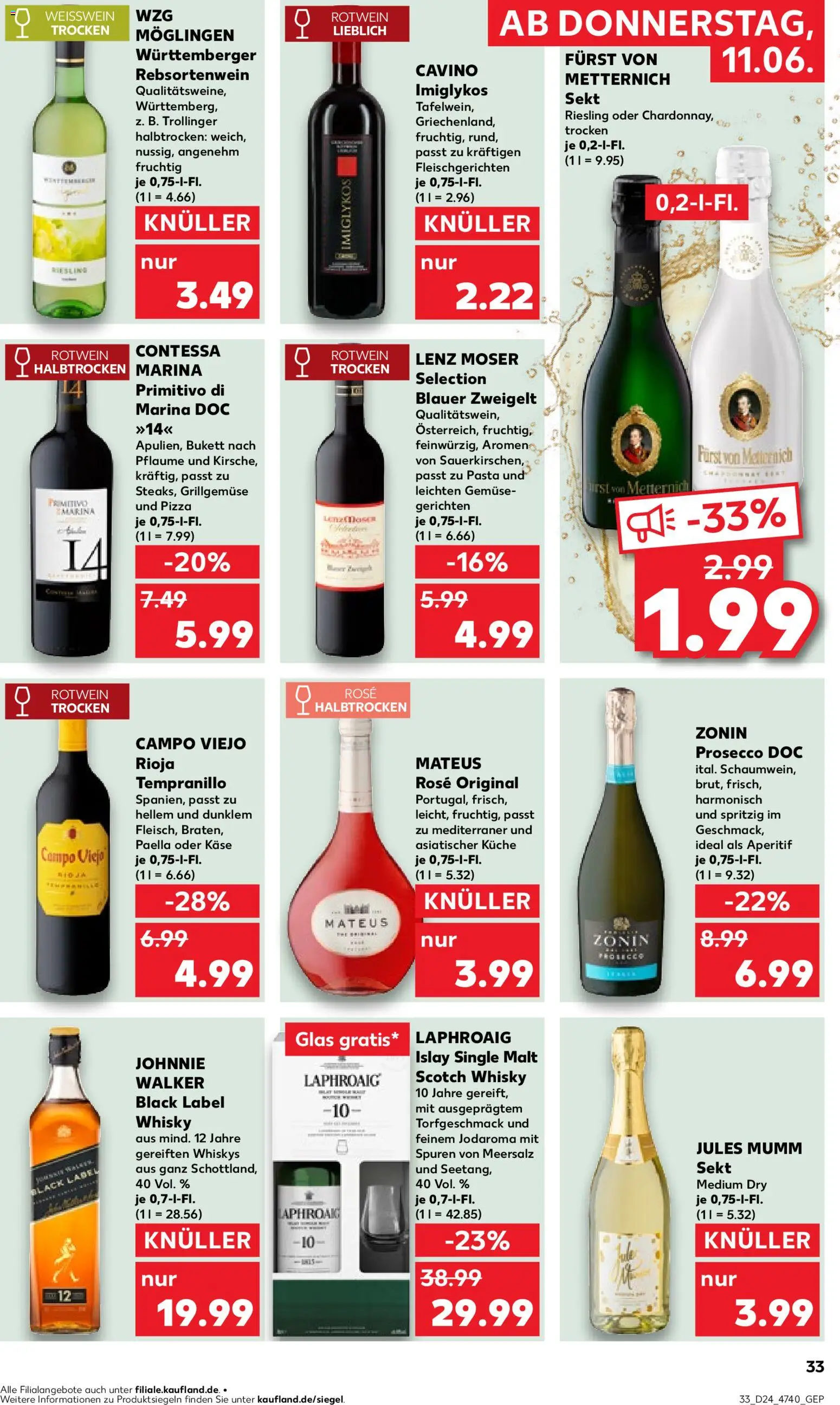 Kaufland Prospekt Hannover – gültig ab 11.06.2026 | Seite: 33 | Produkte: Weißwein, Sekt, Jules mumm, Johnnie walker