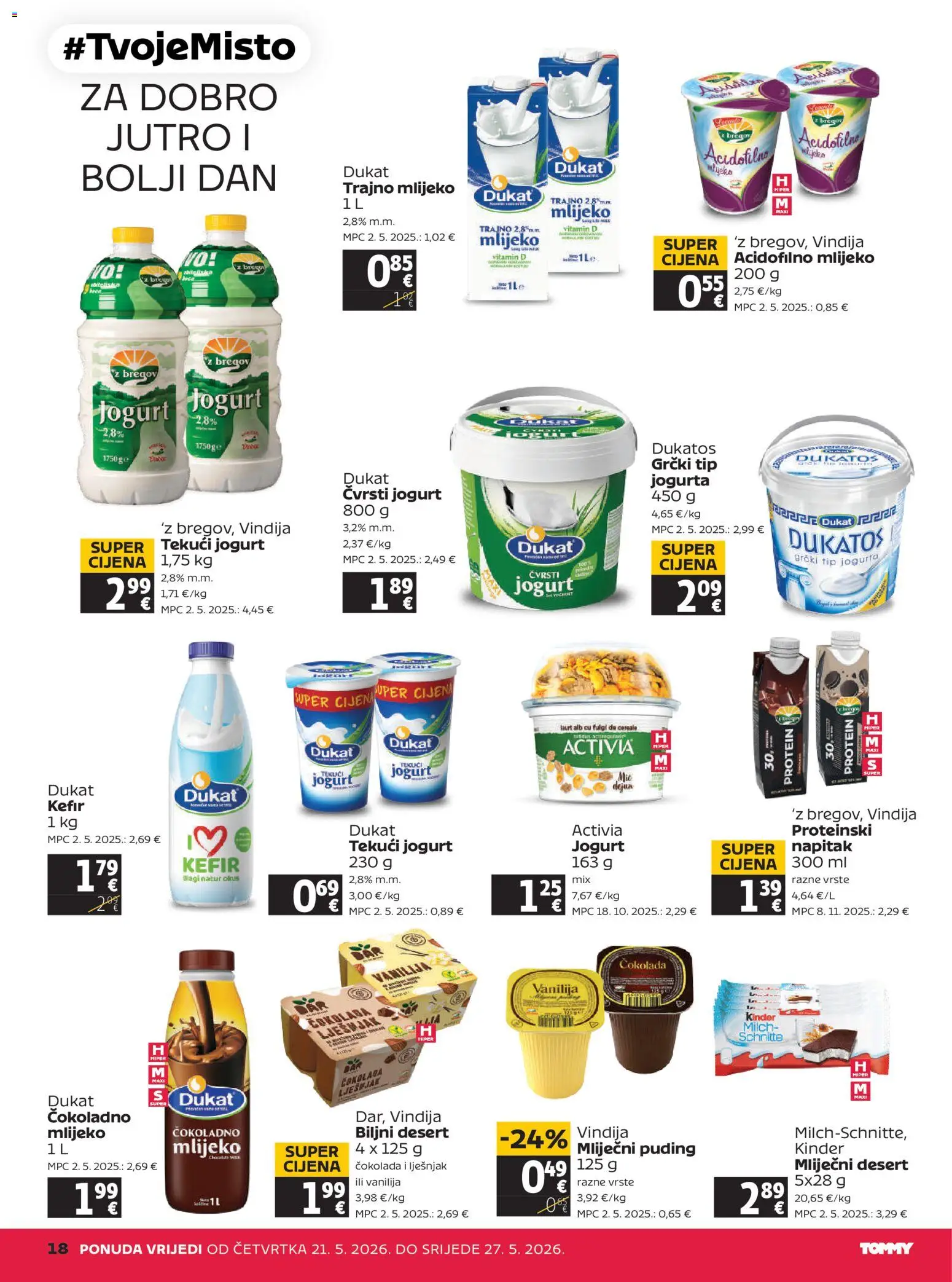 Tommy katalog | vrijedi od 21.05.2026 | Stranica: 18 | Proizvodi: Mlijeko, Čokolada, Puding, Trajno mlijeko