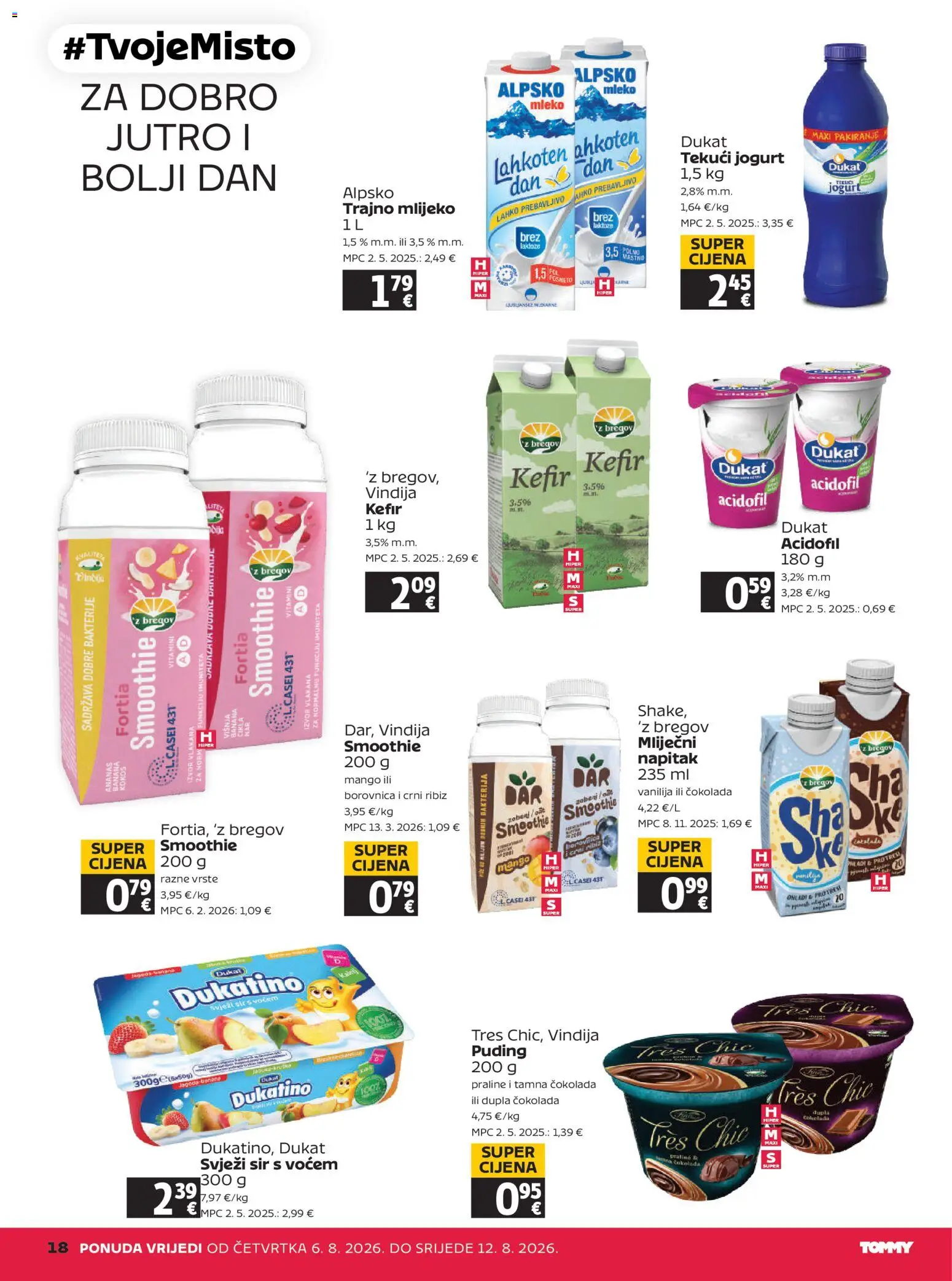 Tommy katalog | vrijedi od 06.08.2026 | Stranica: 18 | Proizvodi: Vindija, Praline, Sir, Puding
