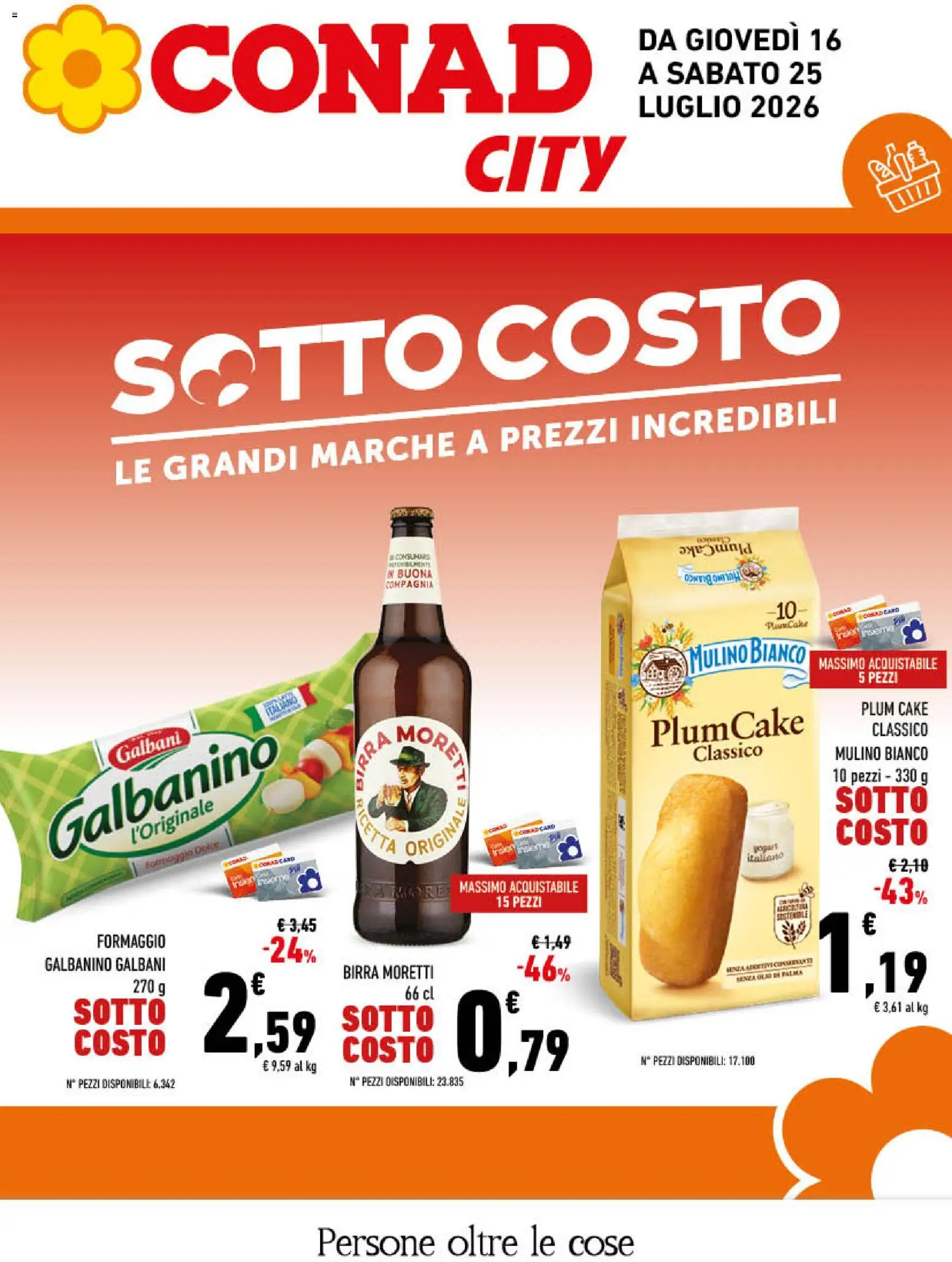 Volantino Conad del 16/07/2026 | Pagina: 1 | Prodotti: Formaggio, Olio, Birra Moretti, Plumcake