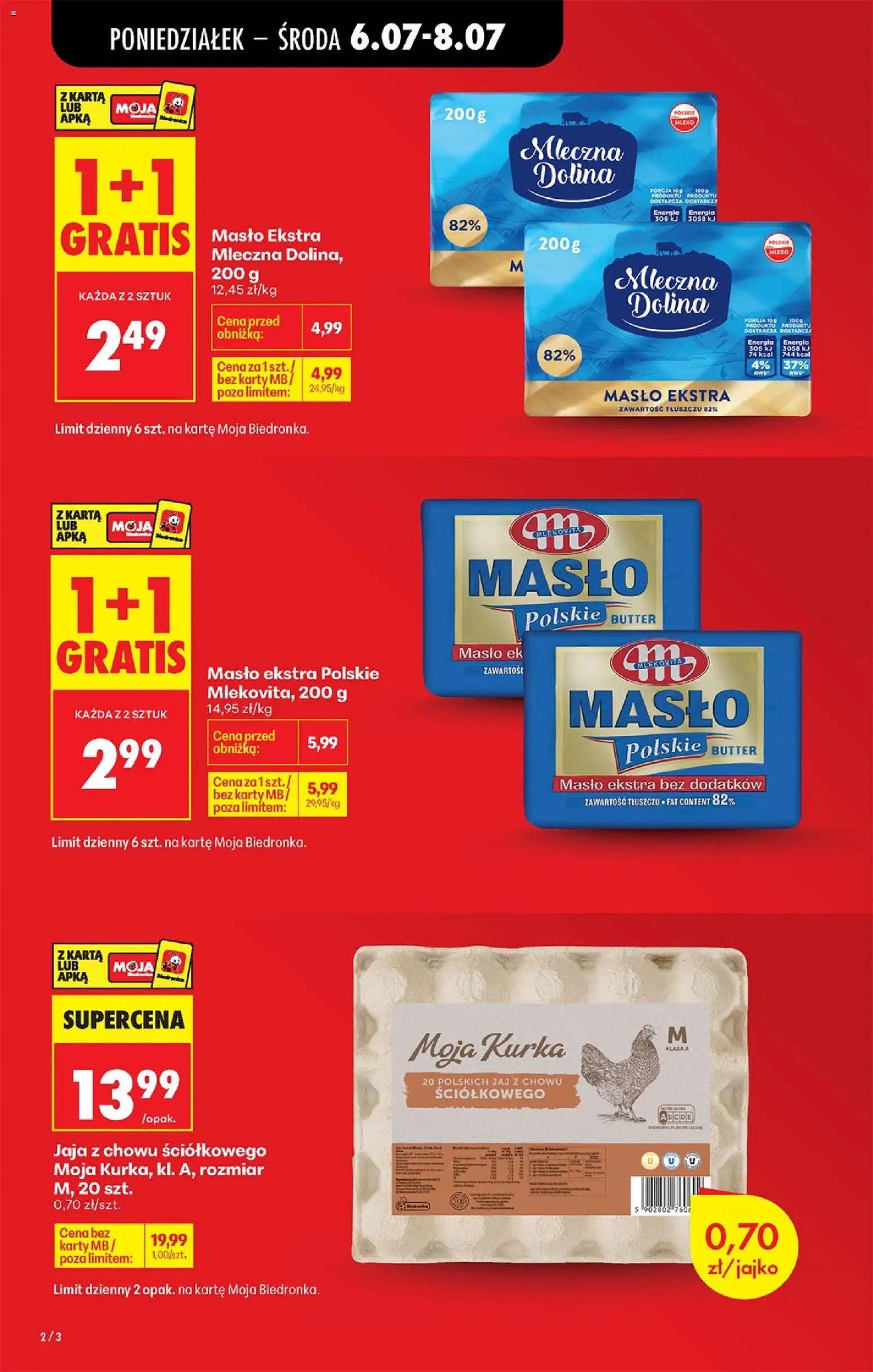 Biedronka gazetka od poniedziałku od 06.07.2026 | Strona: 4 | Produkty: Mleko mleczna dolina, Mleko, Masło, Jaja